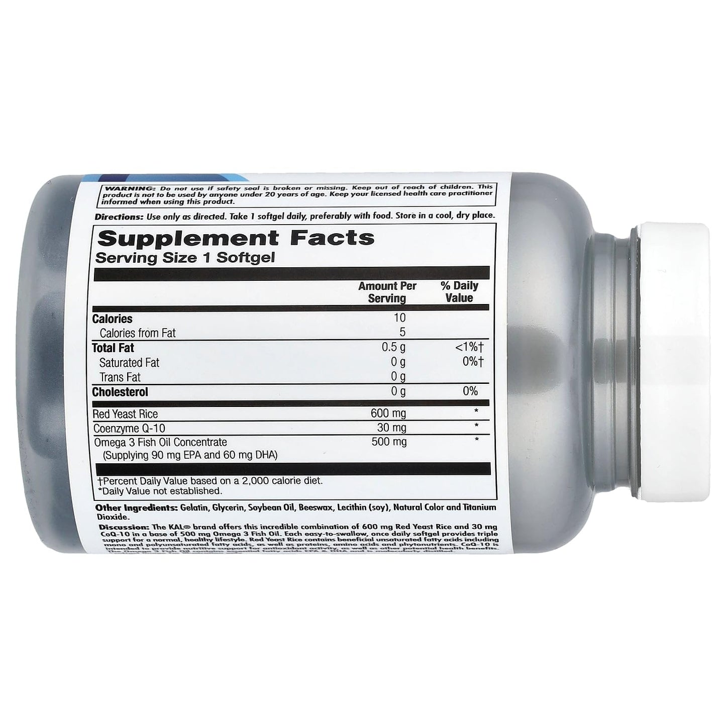 KAL Red Yeast Rice, CoQ-10, Omega-3 Softgels, 60 Count