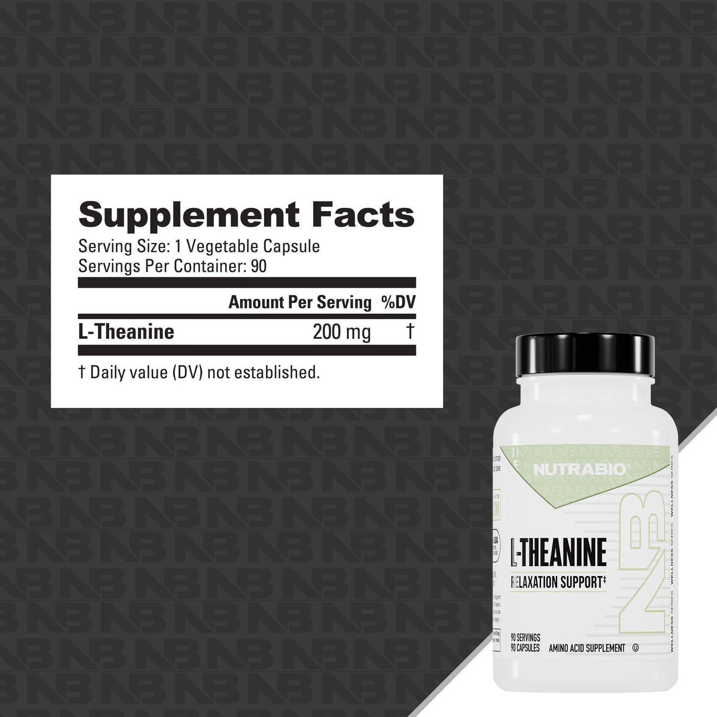 NutraBio L-Theanine Supplement 200mg Capsule, 90 Capsules