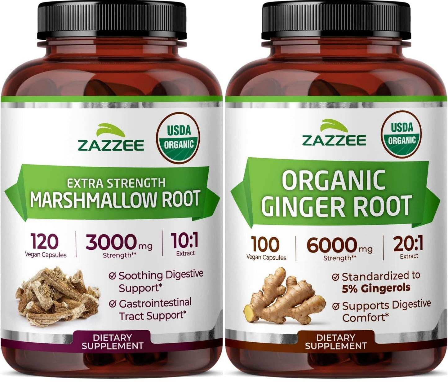 Zazzee Organic Digestive Comfort Support Bundle Marshmallow Root Capsules, 220 Count