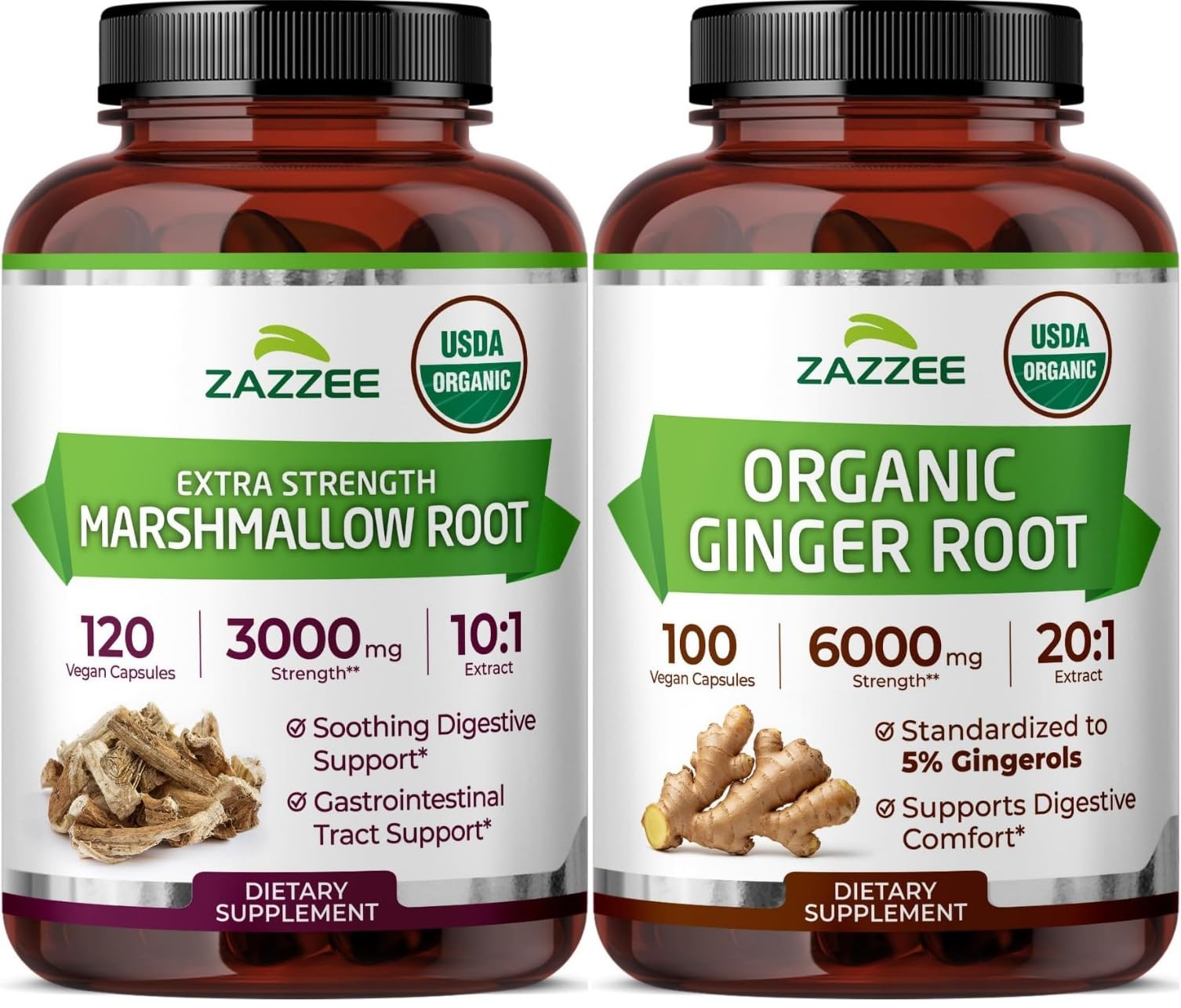 Zazzee Organic Digestive Comfort Support Bundle Marshmallow Root Capsules, 220 Count