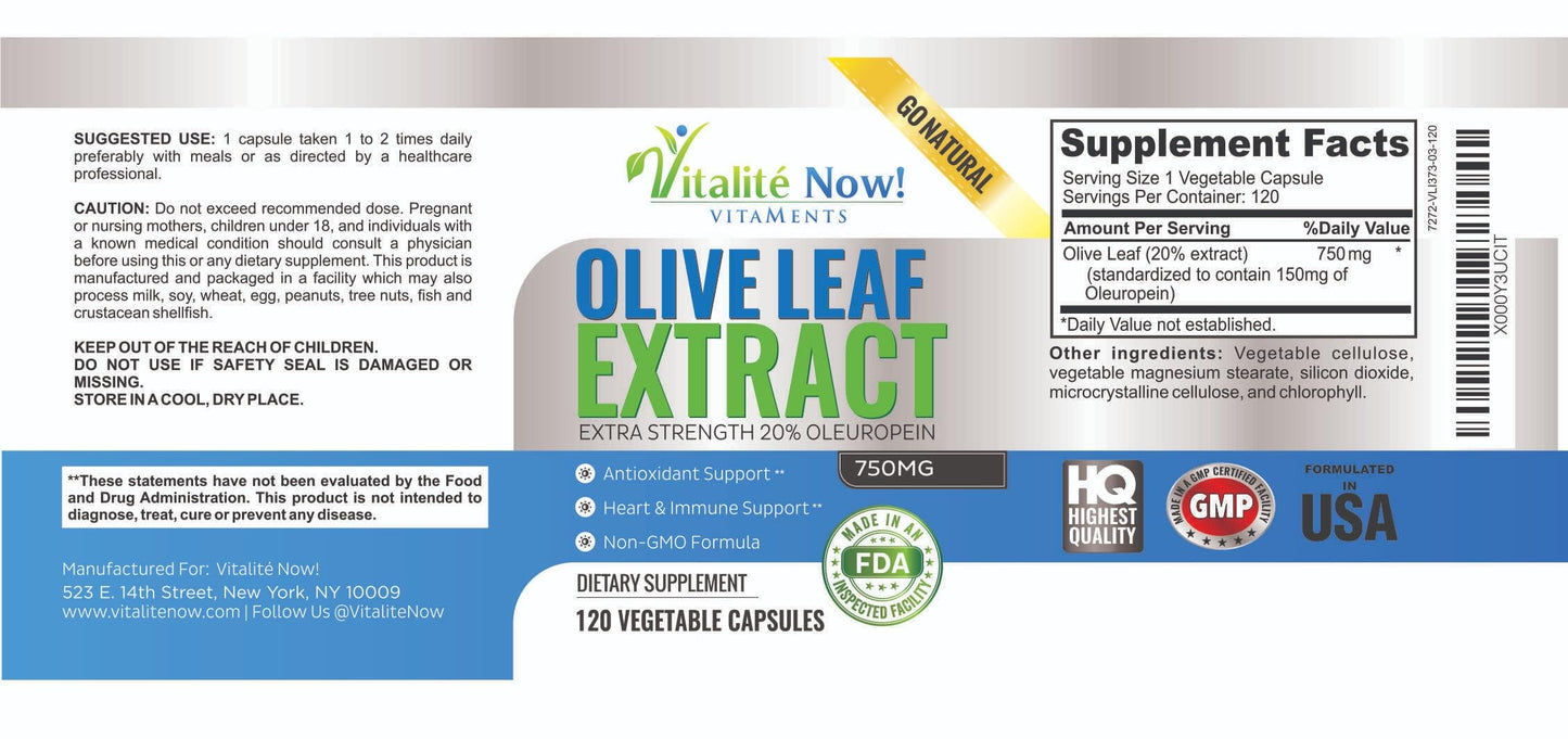 Vitalité Now! Olive Leaf Extract Capsules 120 Count