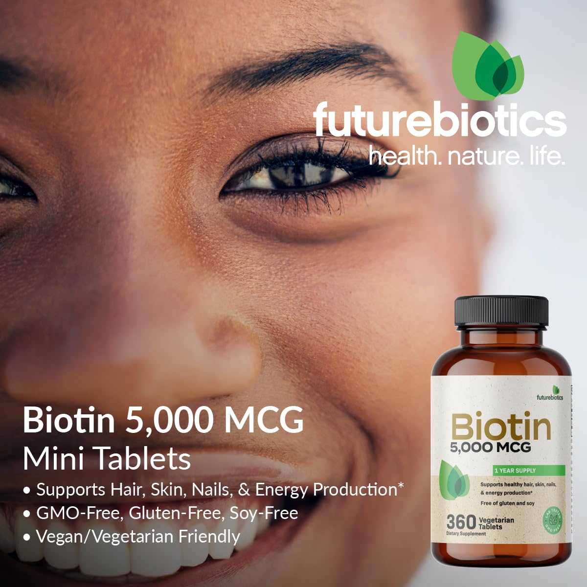 Futurebiotics Biotin 5000 MCG Supports Healthy Hair, Skin, Nails & Energy Production Non-GMO, 360 Tablets