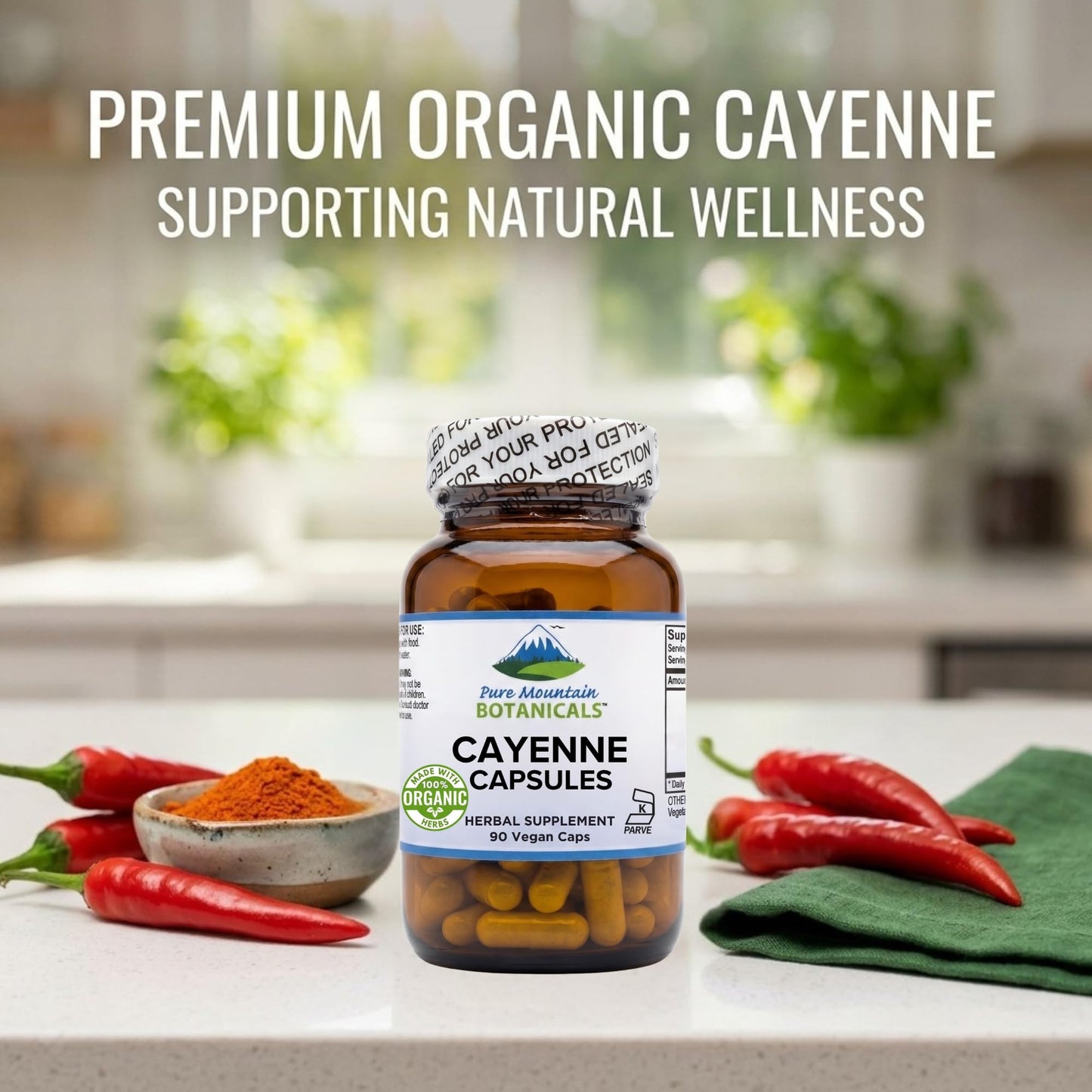 Pure Mountain Botanicals Cayenne Pepper Capsules 90 Count