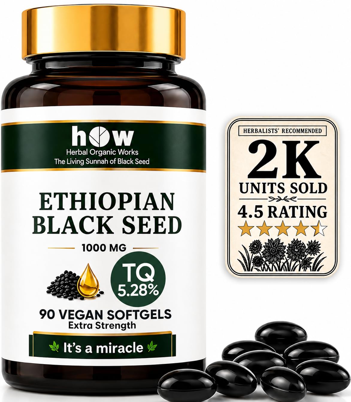 Herbal Organic Works Ethiopian Black Seed Oil Softgels 90 Softgels