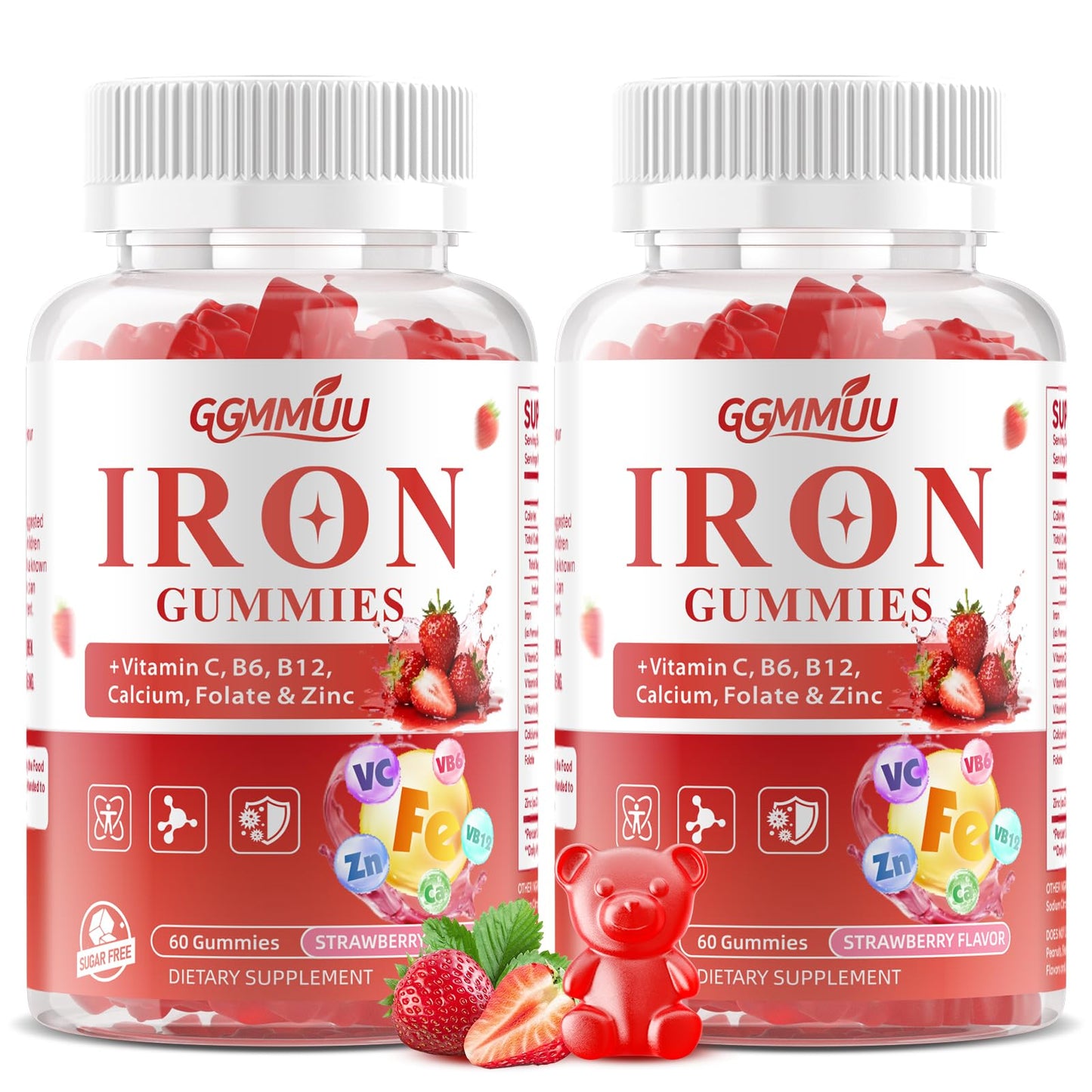 GGMMUU Sugar Free Iron Gummies for Energy Support, 120 Count