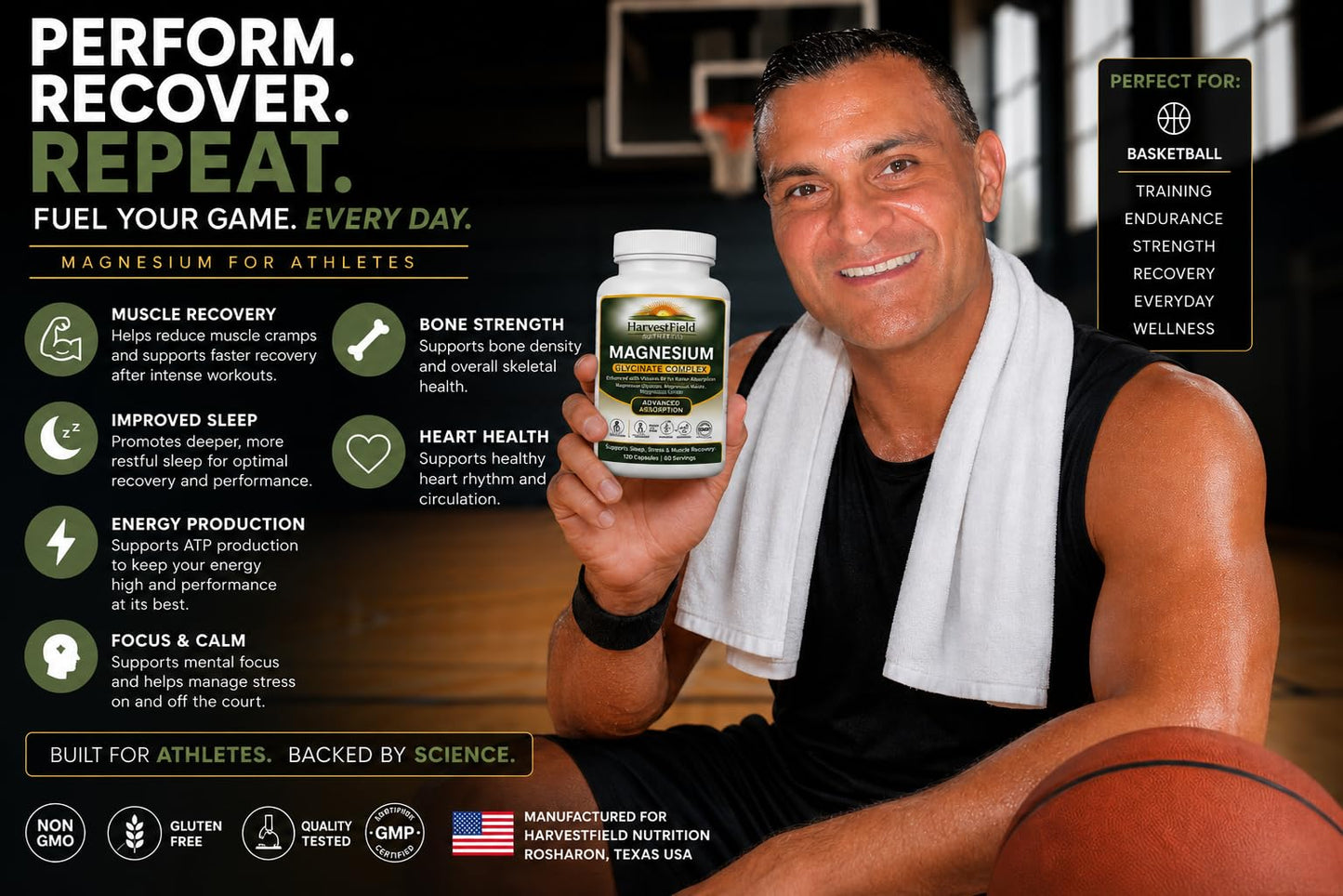 HarvestField Nutrition Magnesium Glycinate Complex Supplement with Vitamin B6, 120 Capsules