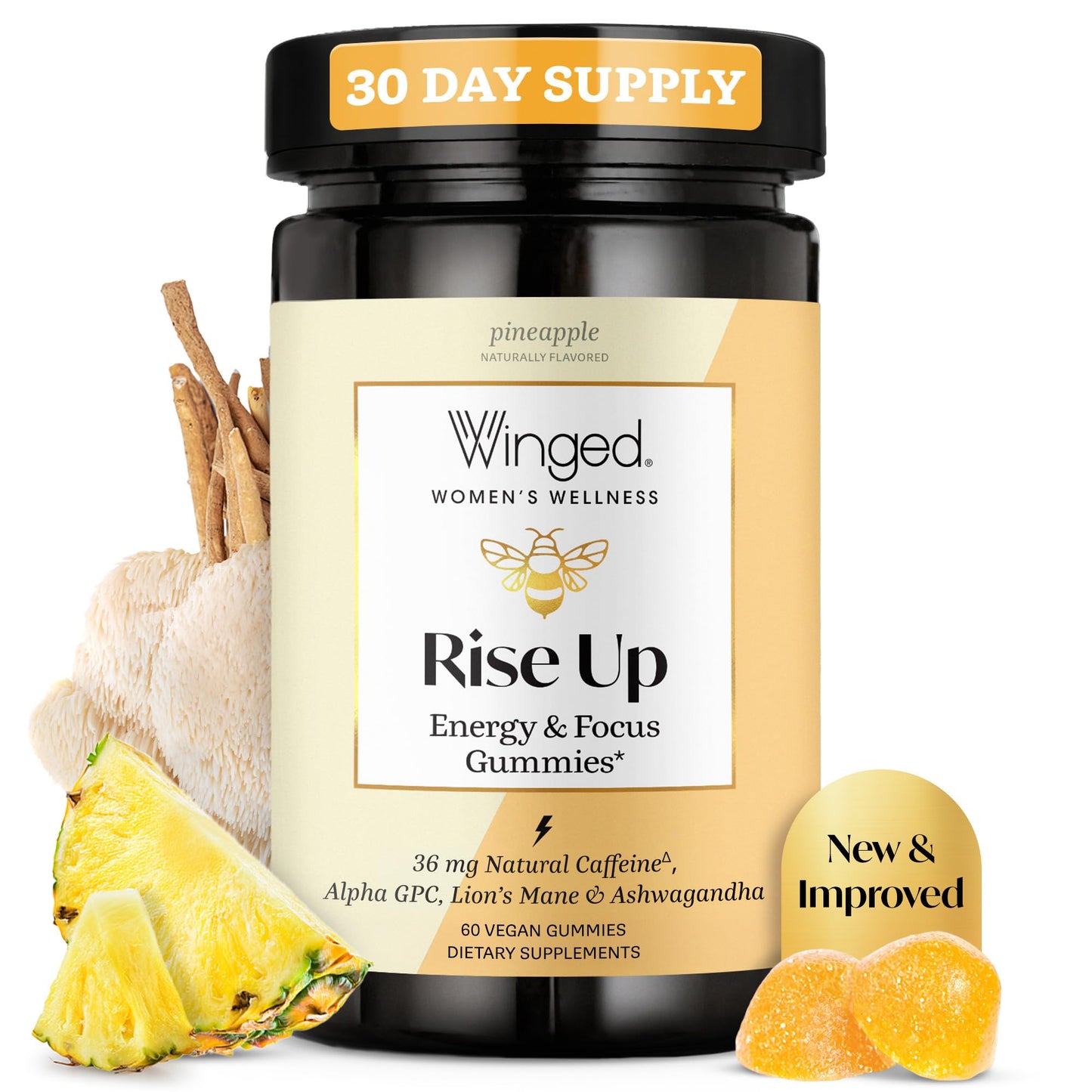 Winged Wellness Rise Up, Energy & Focus Gummies for Women 60 Count