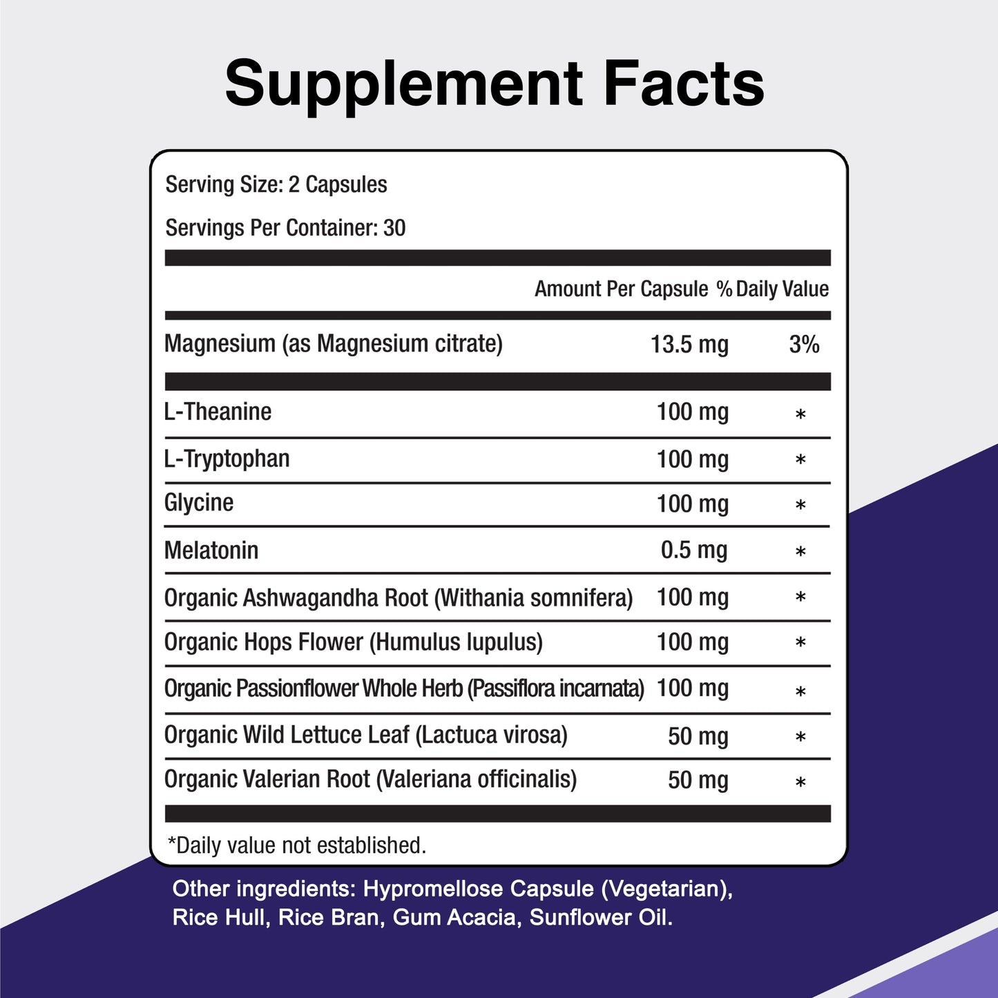 Vitamin Support Sleep Support for Adults with 5 Organic Herbs, L-Theanine, L-Tryptophan, Glycine, Magnesium & Melatonin Capsules, 60