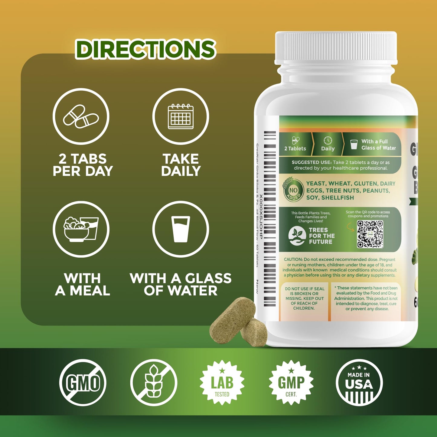 GreeNatr Ginkgo Biloba Panax Ginseng Moringa Capsules Bundle, 120 Capsules