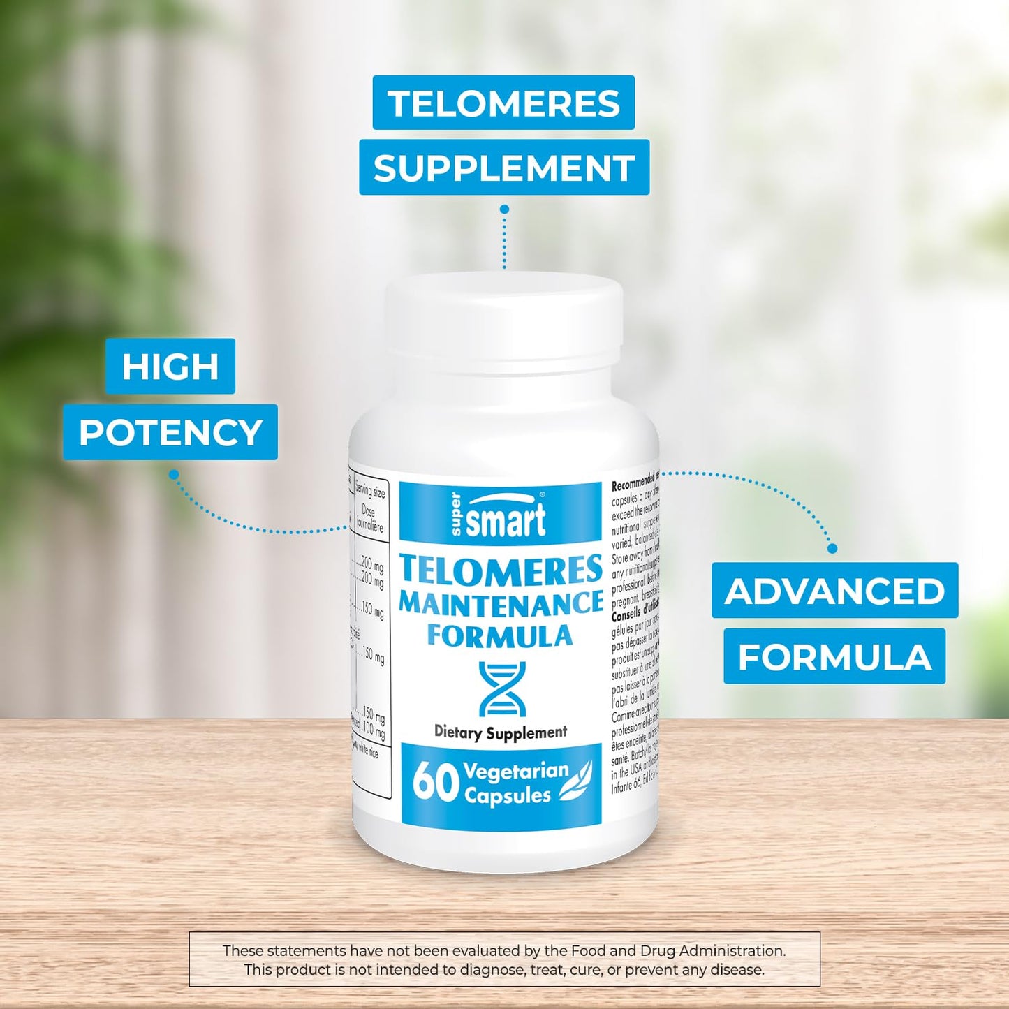 Supersmart Telomeres Maintenance Formula (High Potency) with Polyphenols, Catechins, EGCG, D-Gamma-Tocotrienols, 60 Capsules