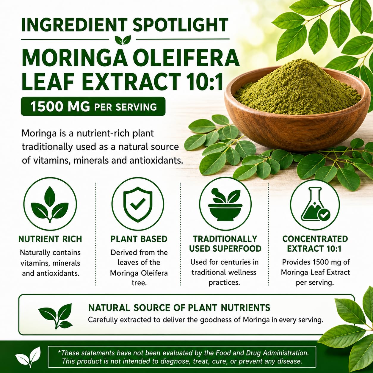 Brieofood Moringa Oleifera Extract 10:1 1500 mg Capsules 180