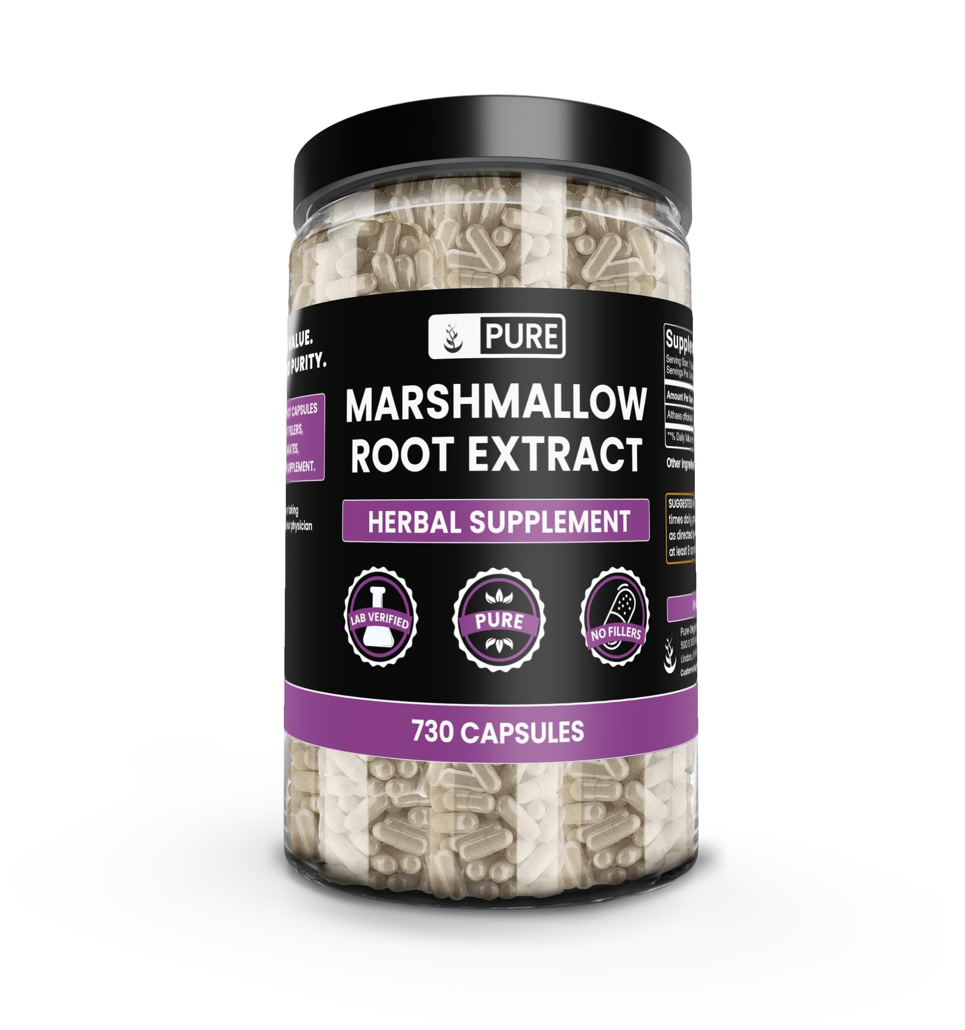 PURE ORIGINAL INGREDIENTS Marshmallow Root Capsule, 730 Count