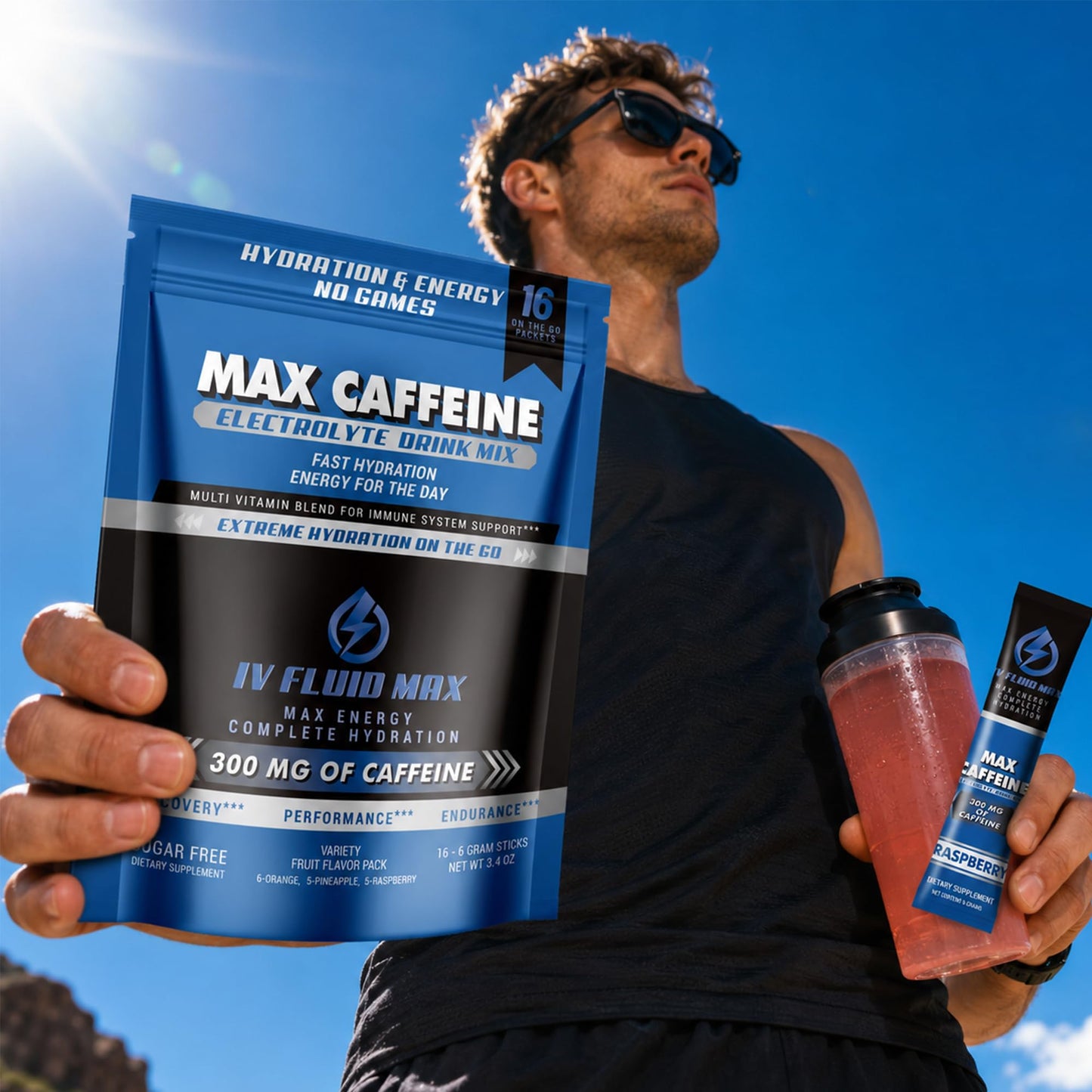 IV FLUID MAX Electrolyte Powder Packets with 300mg Caffeine, 3.5