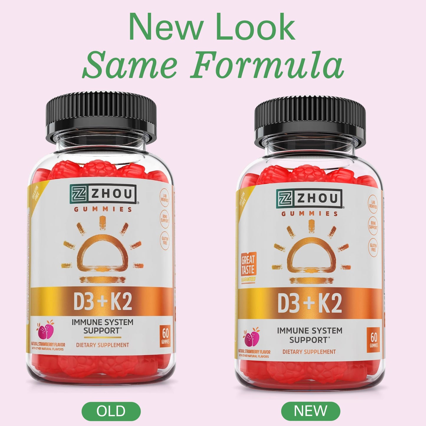 ZHOU D3+K2 Vitamin D3 K2 Supplement Gummy, 60 Veggie Gummies