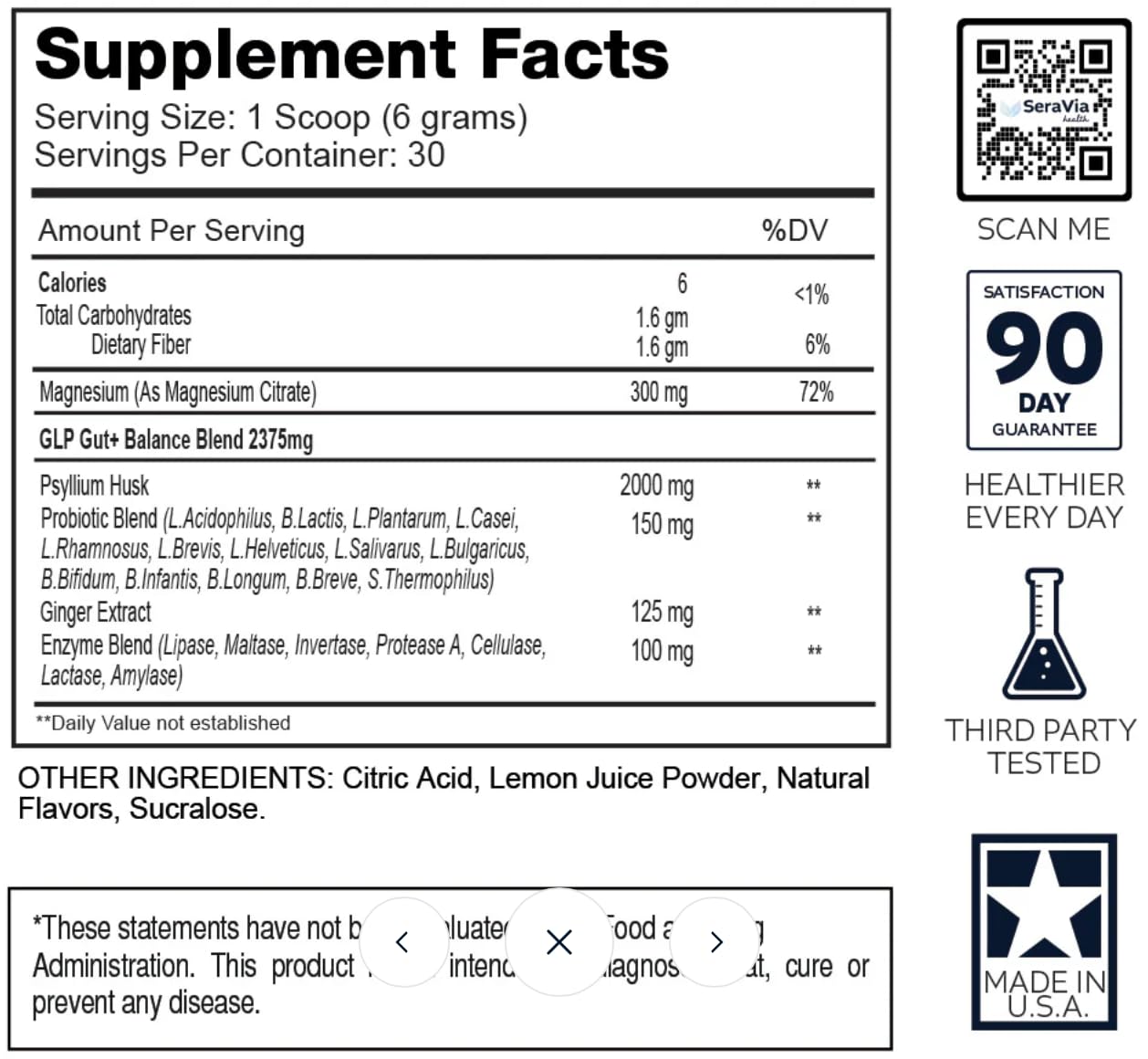 SeraVia Health GLP Gut+ Balance Powder 14.5 Ounce