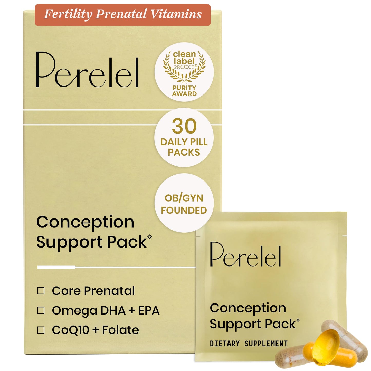 Perelel Conception Fertility Prenatal Vitamins, Folate, CoQ10 & DHA Omega 3 Capsule, 30 Count