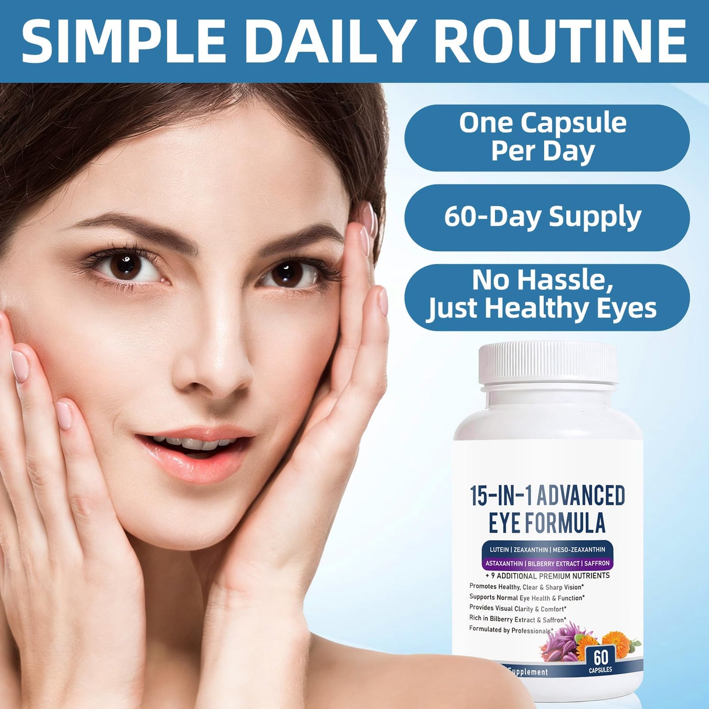 URMAX 15 in 1 Advanced Eye Formula Eye Vitamin and Mineral Supplement with Lutein, Zeaxanthin, Zinc & Bilberry Extract, Vision & Focus Support, 60 Capsules