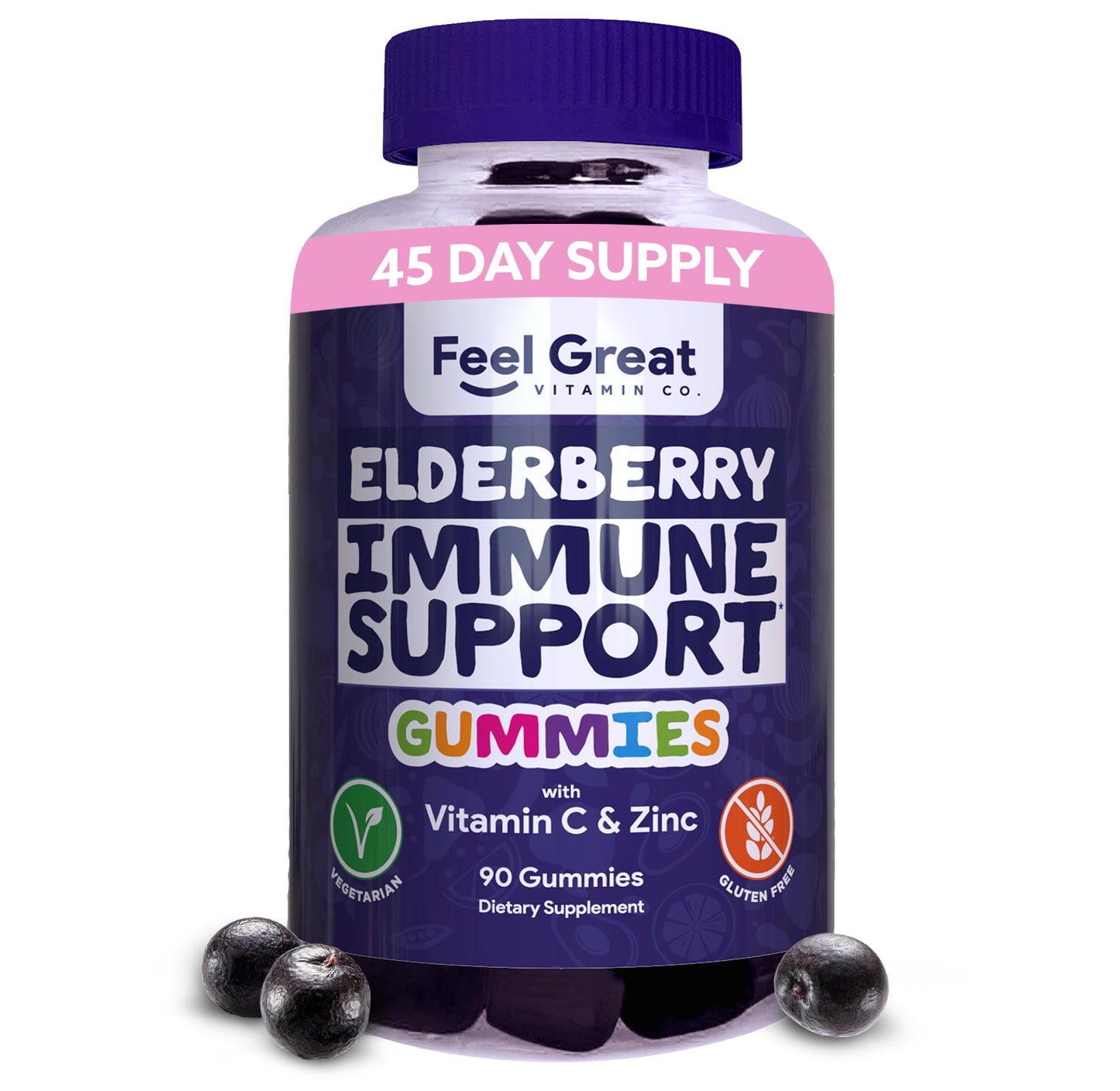 The Feel Great Vitamin Company Elderberry Gummies with Zinc & Vitamin C, Gummy, 90 Count