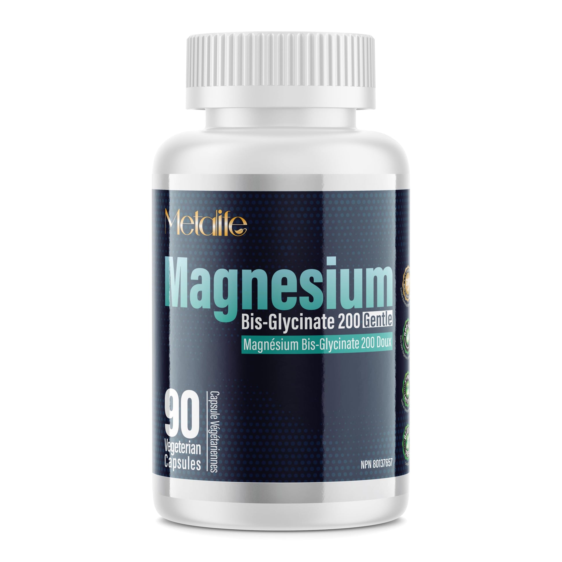 METALIFE Magnesium Bis-Glycinate + Oxide – 200 mg Elemental Magnesium – High Absorption – Vegetarian Capsules – Non-GMO, Gluten-Free – Made in Canada, 90 Capsules