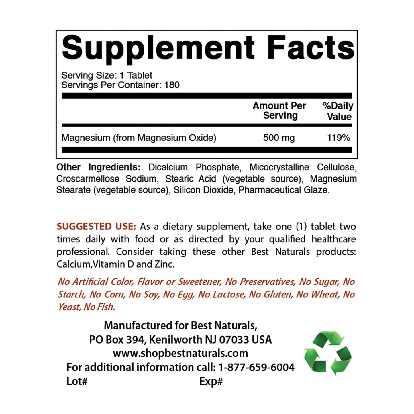 Best Naturals Calcium Carbonate Powder (1 Pound) & Magnesium Oxide 500 mg, 2 Count