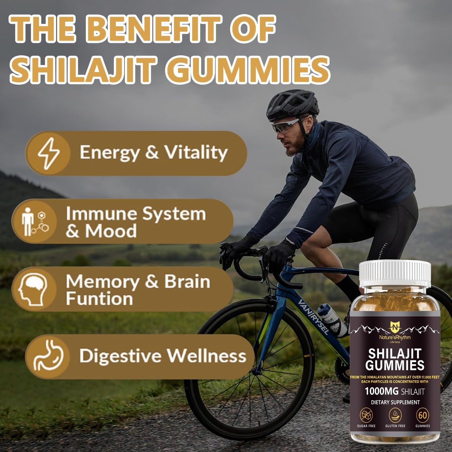 Nature'sRhythm Shilajit Gummies 1000mg with Fulvic Acid, 60 Gummies