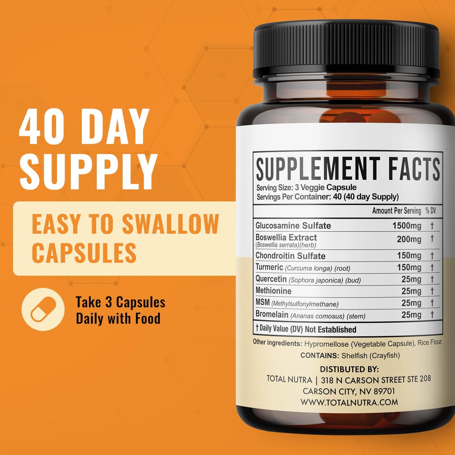 Total Nutra Glucosamine Chondroitin MSM Turmeric 2100mg Joint Complete Capsules, 120 Count
