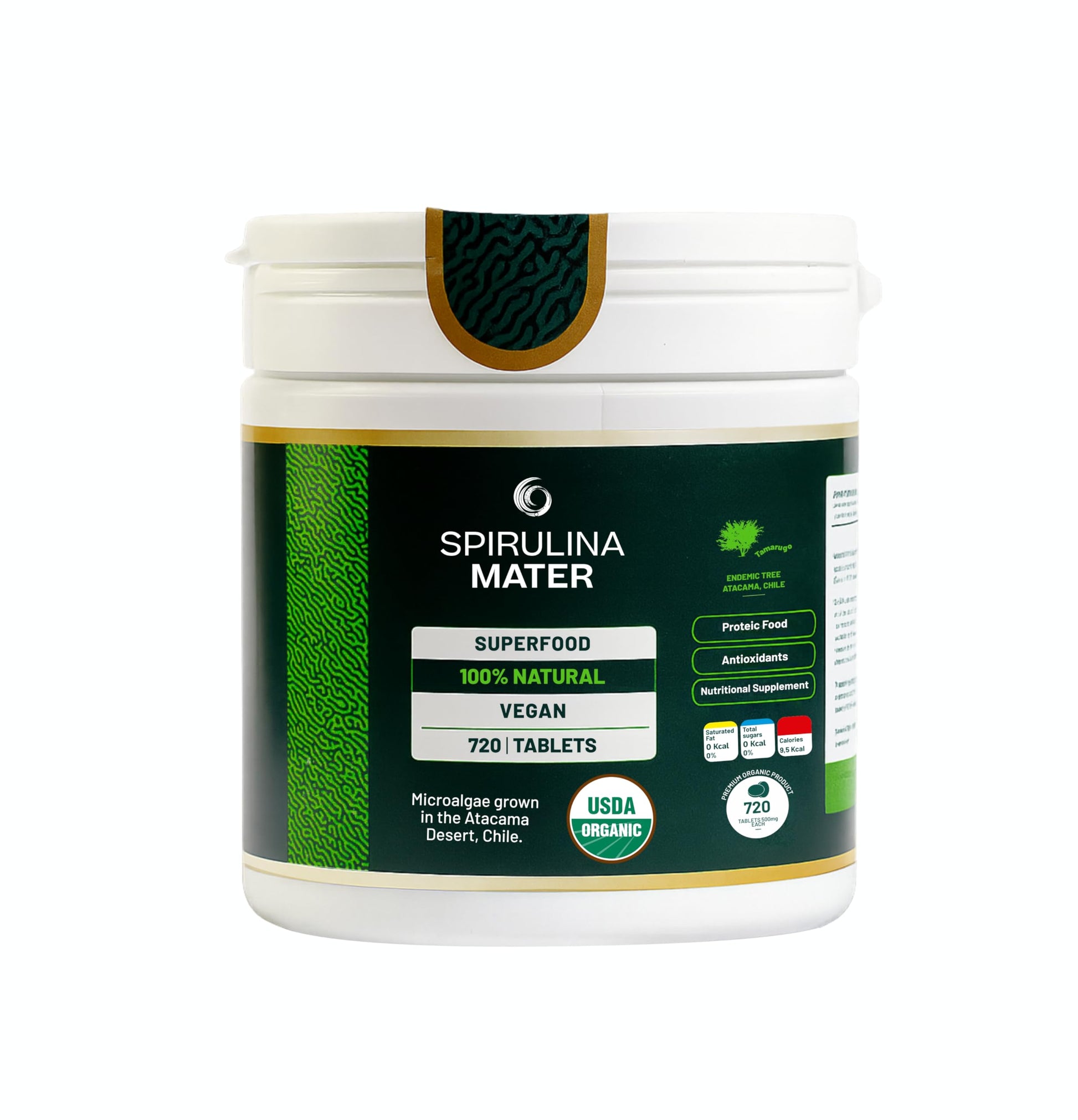 SpirulinaMater USDA Organic Spirulina Tablets, 720 Tablets