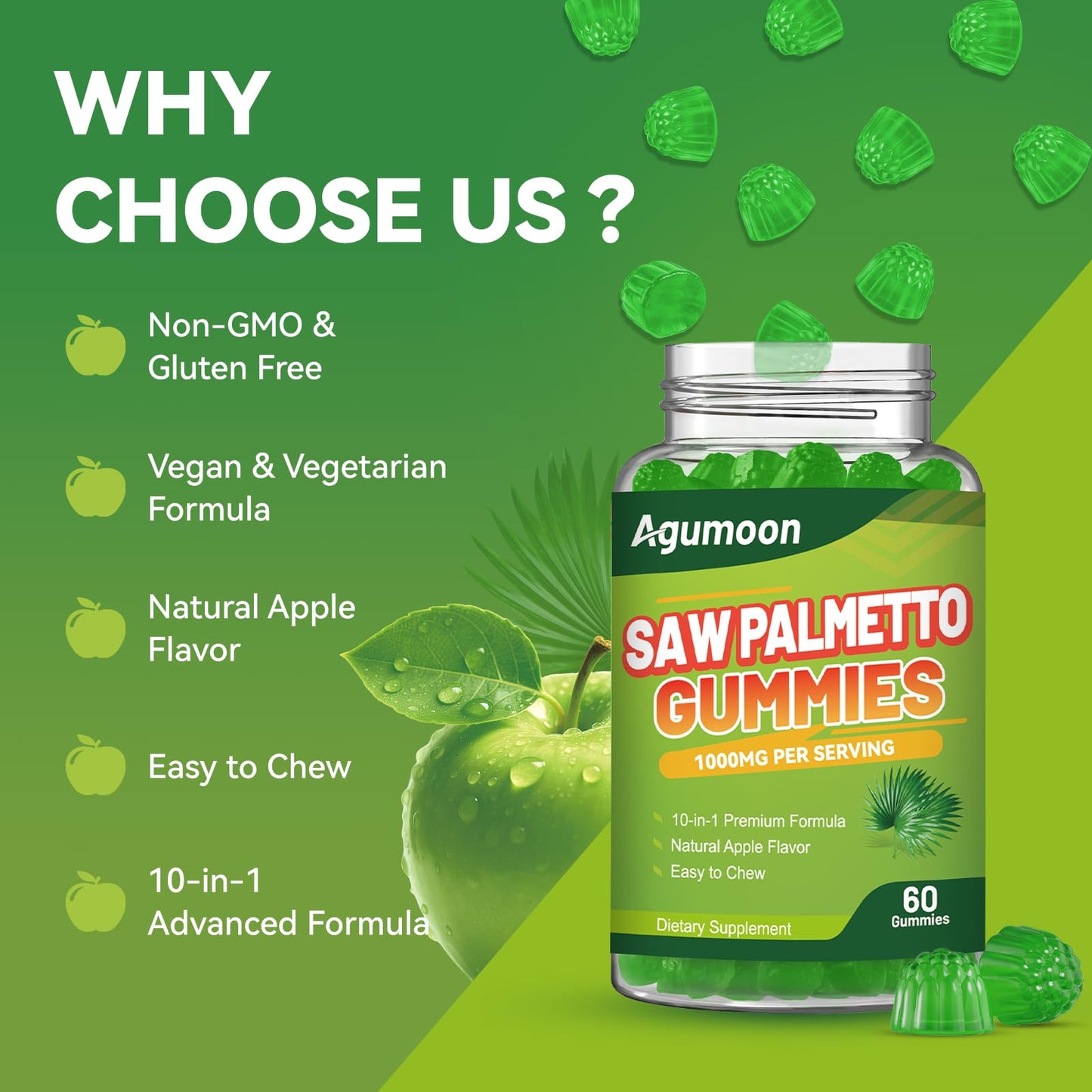 Agumoon Saw Palmetto for Men Gummies 60 Gummies