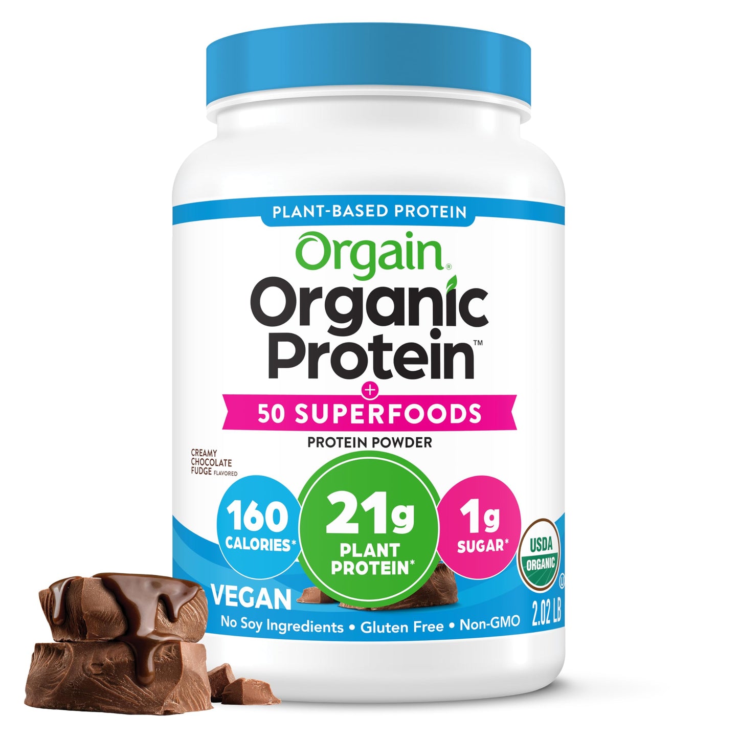 Orgain Organic Vegan Protein + 50 Superfoods Powder, Creamy Chocolate Fudge, 2.02 lb