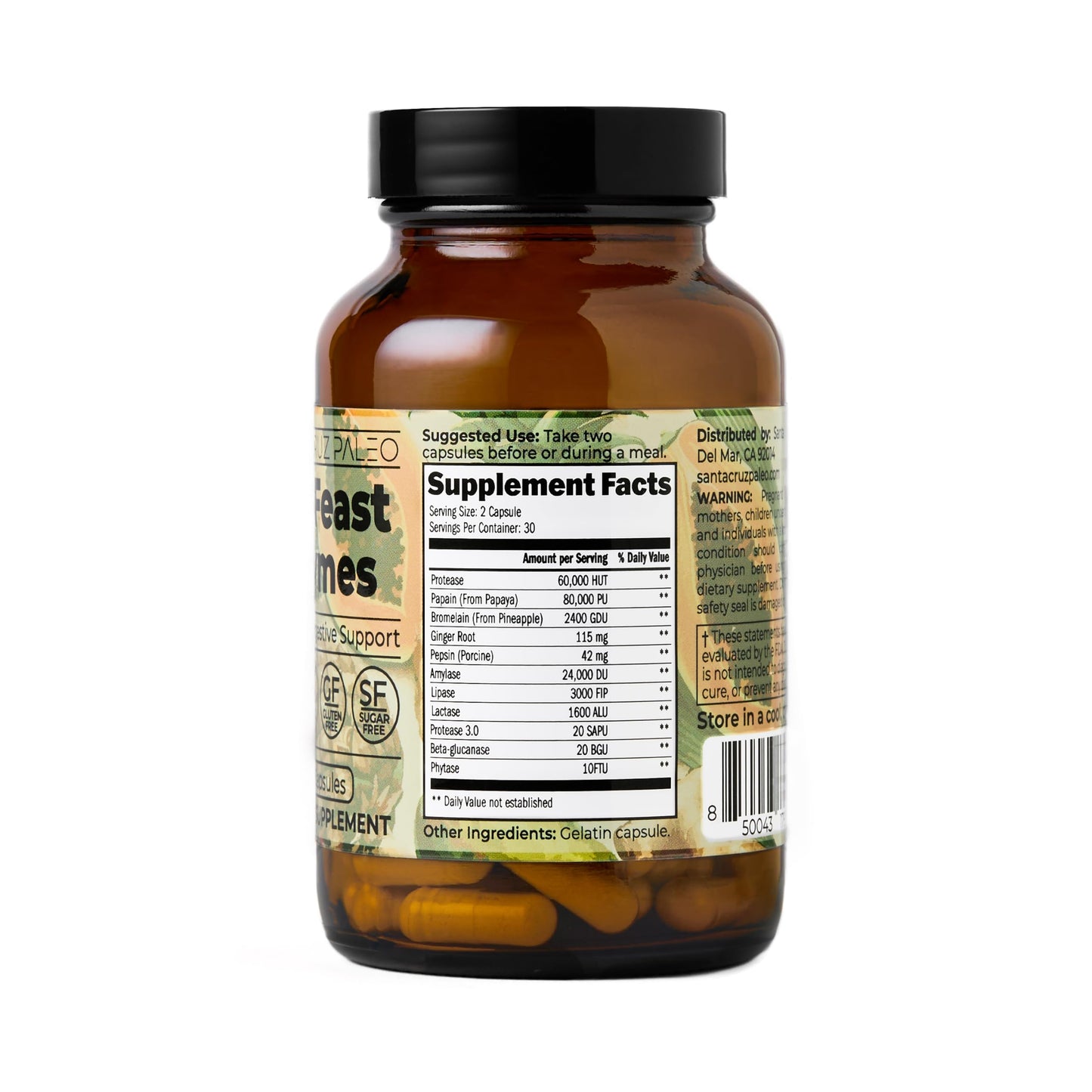 Santa Cruz Paleo Pre-Feast Digestive Enzymes Supplement Capsules, 60 Capsules
