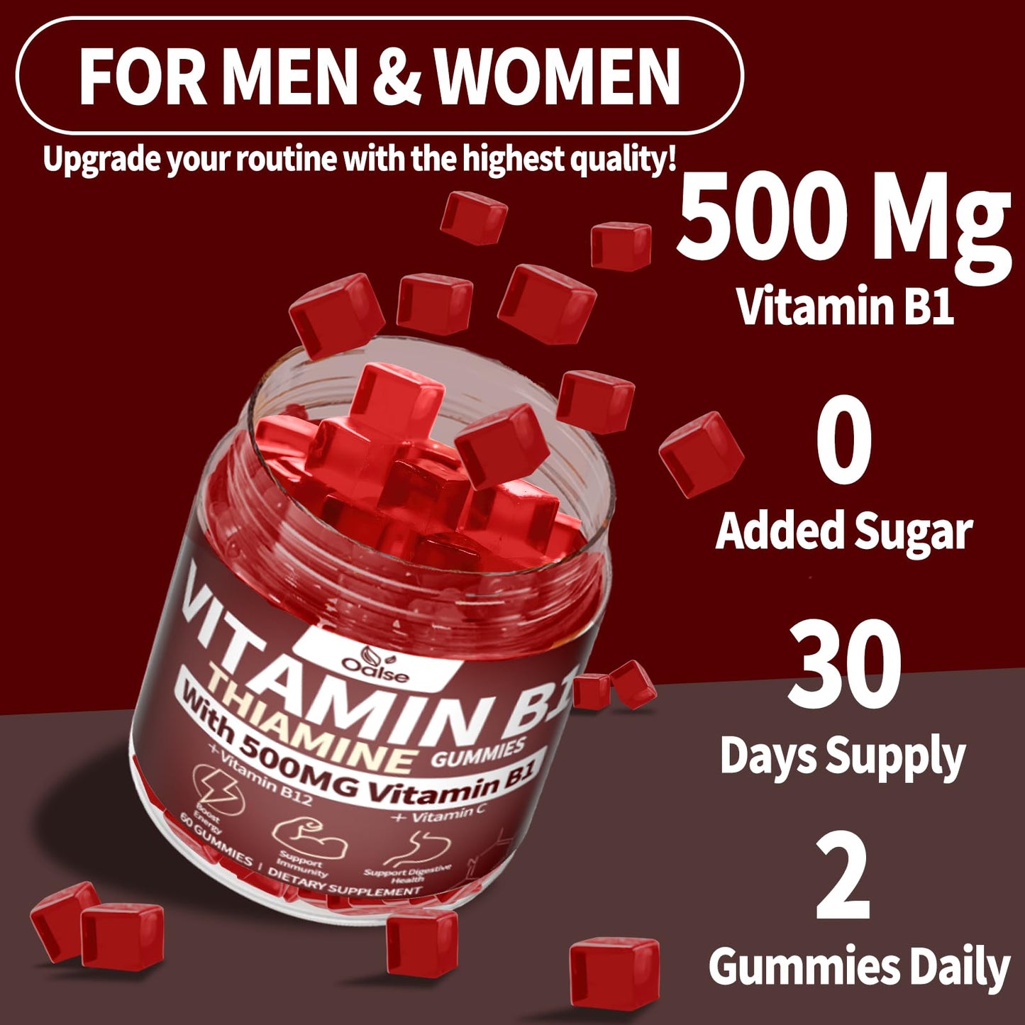 OALSE Thiamine Vitamin B1 Gummies 60 Count