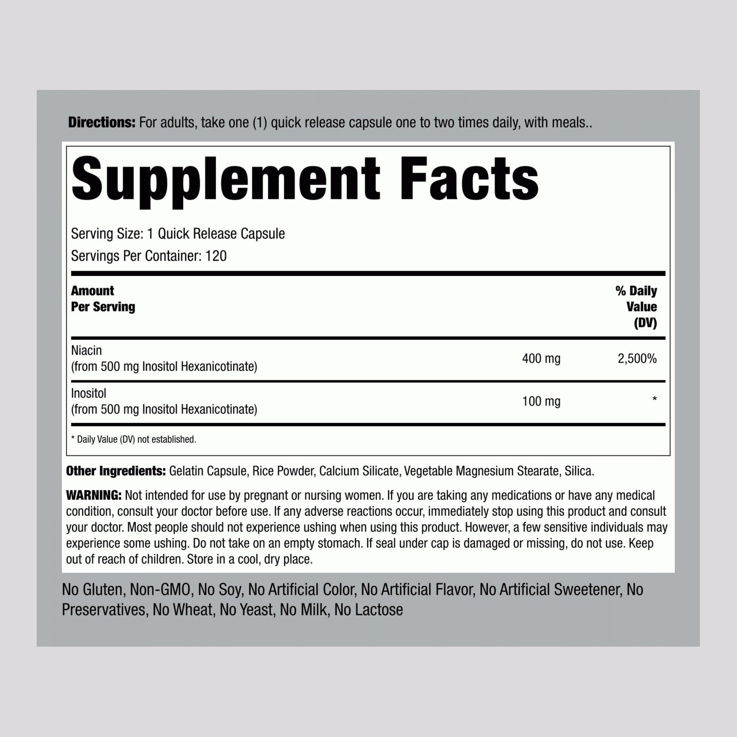 Lindberg Niacin 500mg Flush Free Capsules, 120 Count