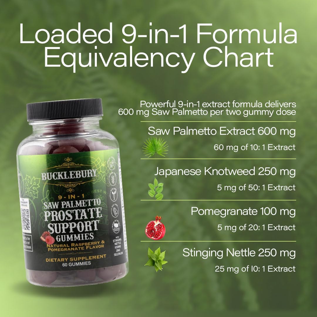 BUCKLEBURY 9-in-1 Natural Saw Palmetto Gummies, 60 Count