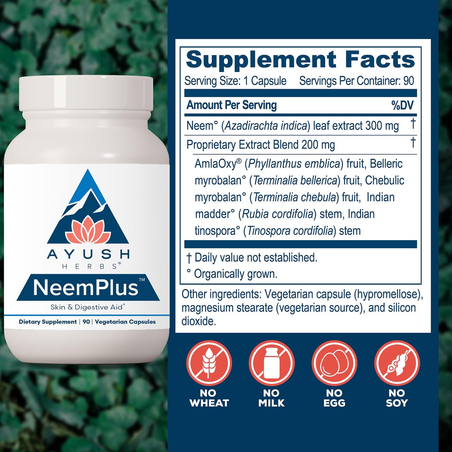 Ayush Herbs Neem Plus Digestive Health for Women & Men 90 Capsules