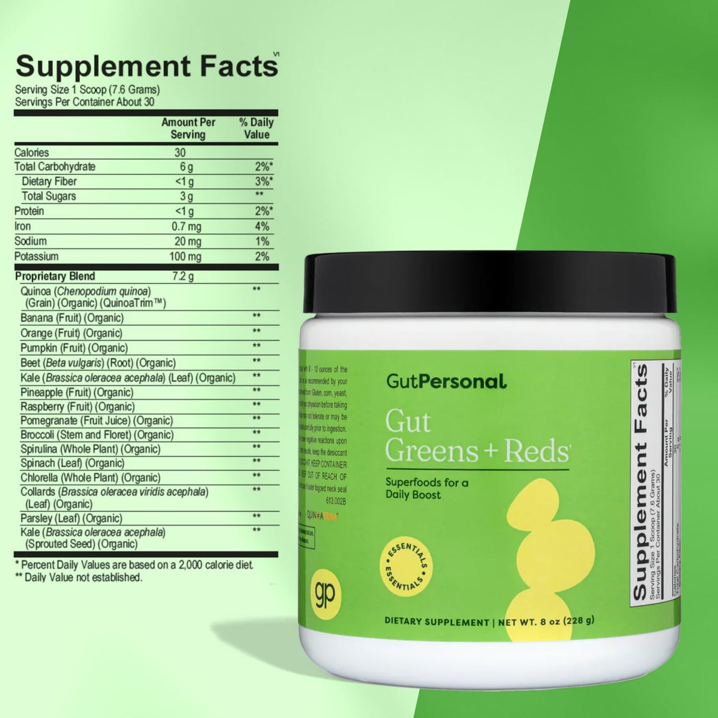 GutPersonal Gut Greens + Reds Powder 8 oz