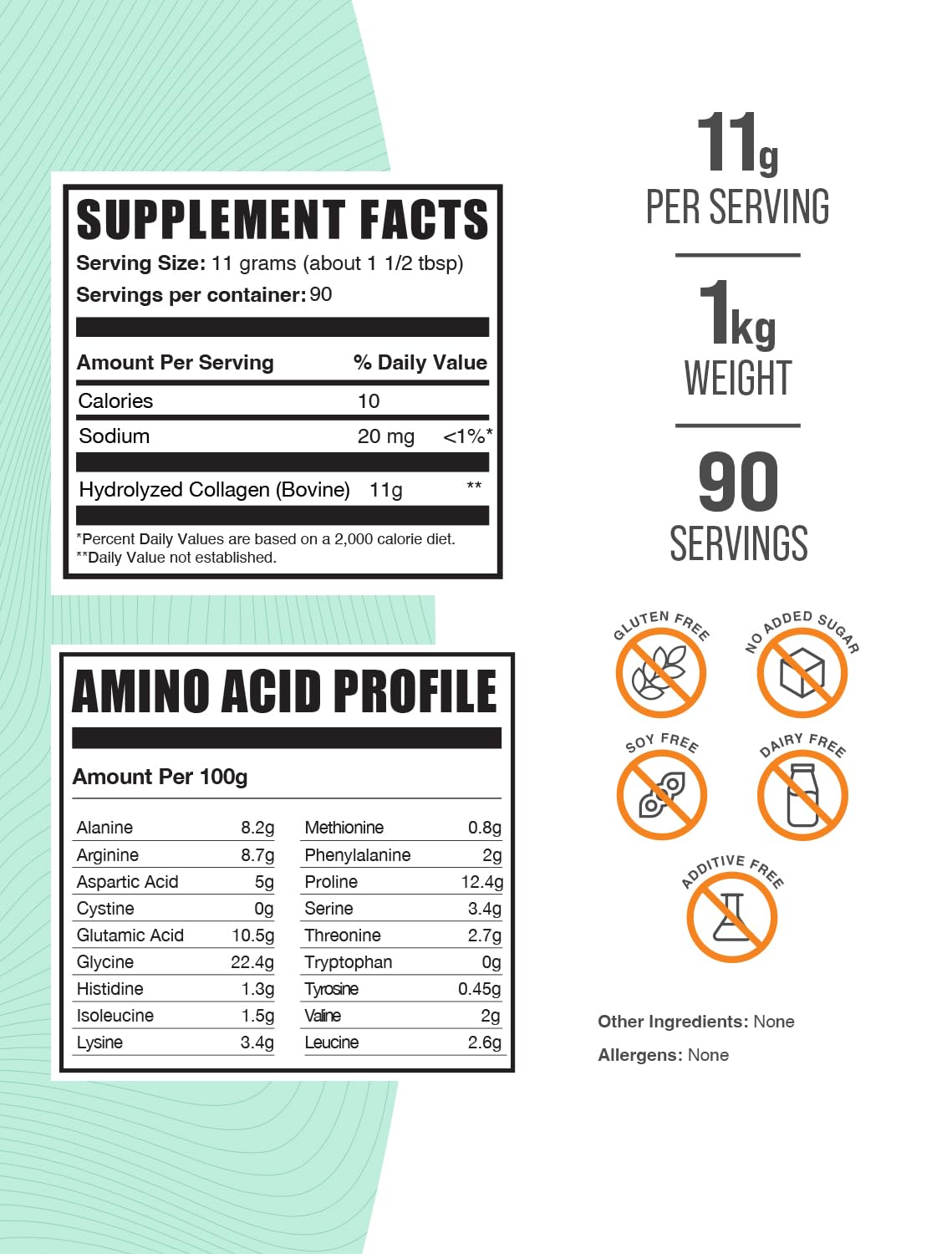 BulkSupplements Glycine 500g + Collagen Peptides 1kg Bundle Powder 52.8