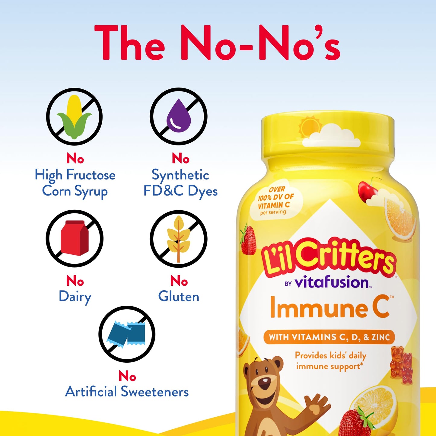 Lil Critters Immune C Daily Gummy Supplement for Kids, Vitamin C, D and Zinc for Immune Support, 190 Gummies