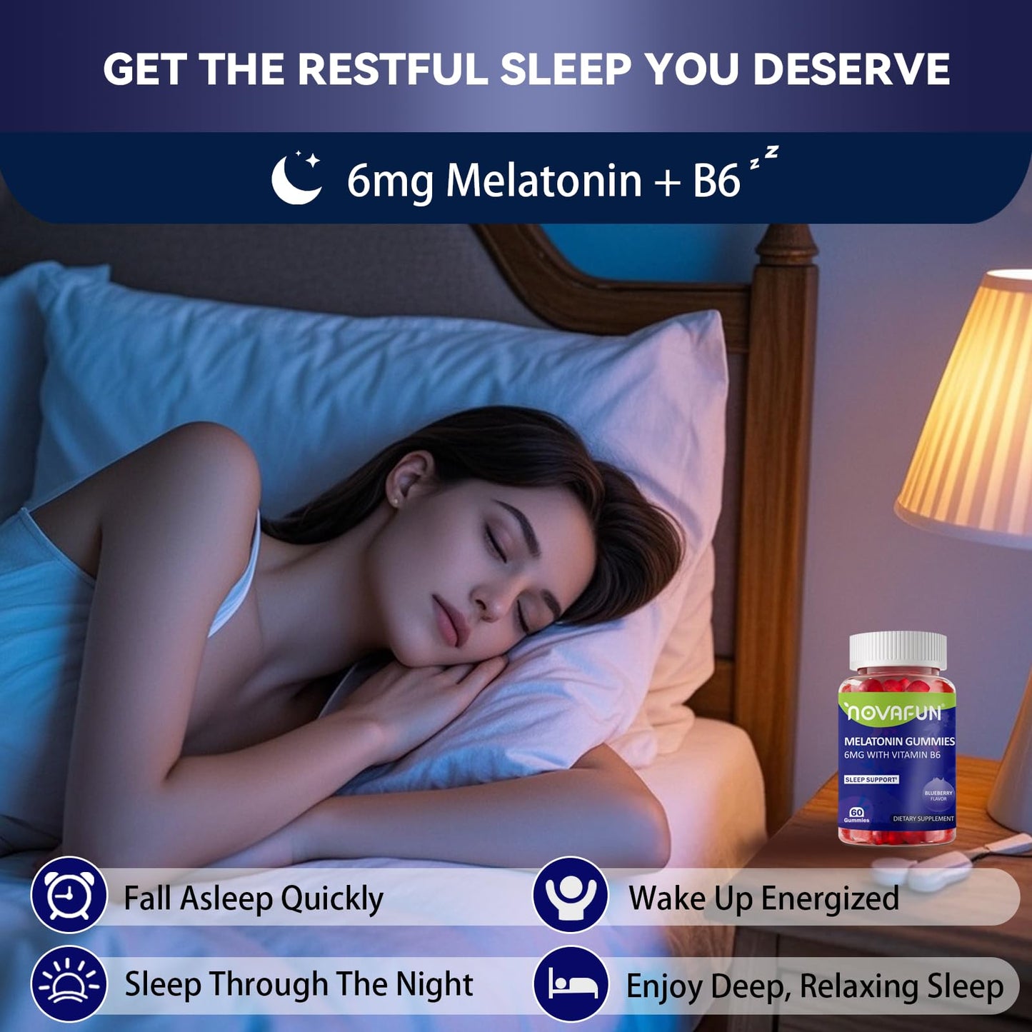 Novafun Melatonin Gummies 6mg with Vitamin B6, 60 Count