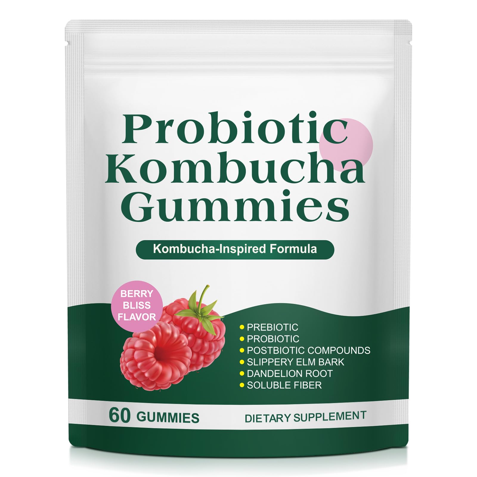 YJDHRPBI Probiotic Kombucha Gummy for Women, Prebiotics, Probiotics & Postbiotics, Fiber Supplement, Dandelion Root, Health Bloating Metabolism Support, for Bloating & Gut Health 90 Capsules