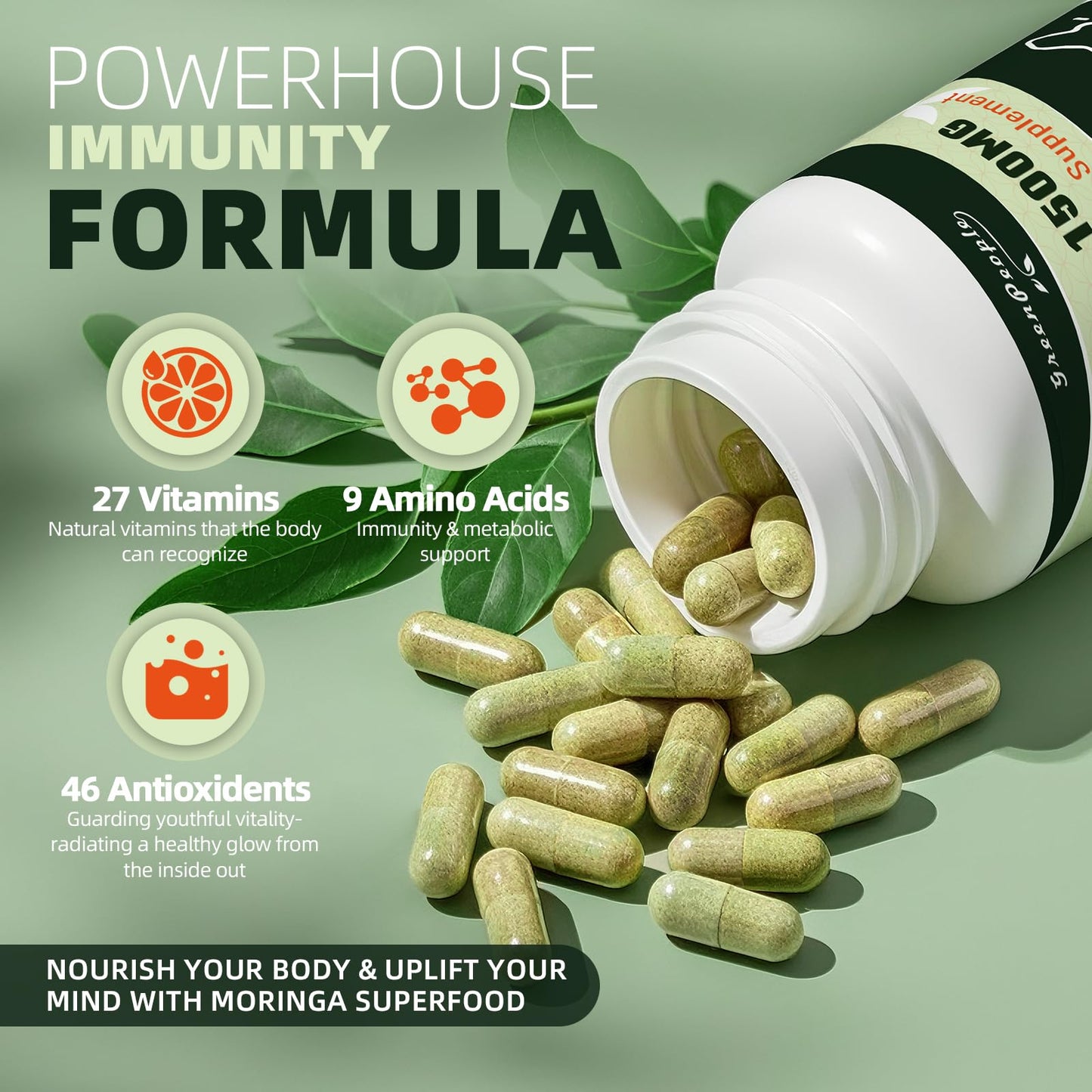 GREENPEOPLE Whole-Leaf Moringa Capsules 180 Count