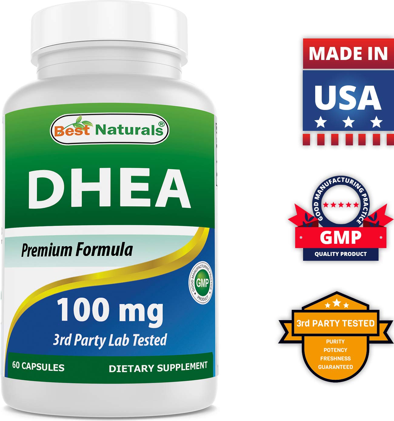 Best Naturals DHEA 100 mg & Hyaluronic Acid 200 mg Capsules, 60 Capsules