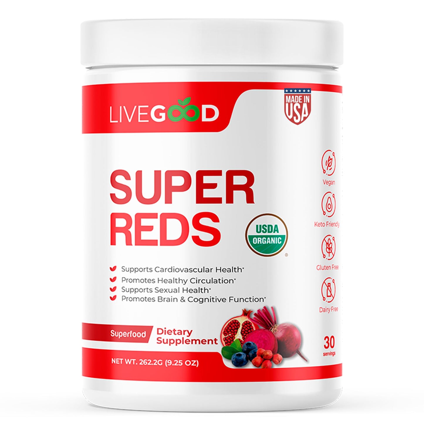 LIVEGOOD Super Reds Organic Superfood Powder 7.2 Ounce