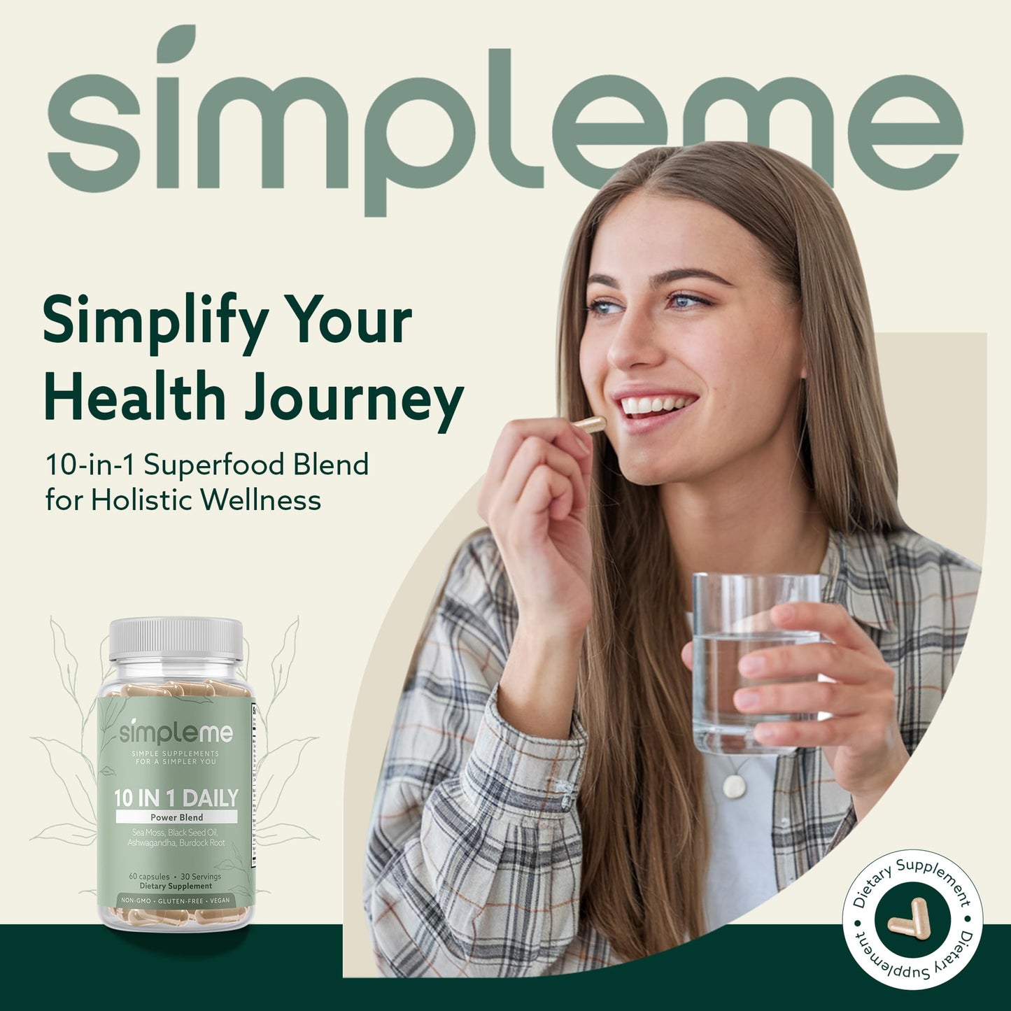 SIMPLEME Burdock Root and Bladderwrack Immunity Booster Power Blend with Irish Sea Moss, Ashwagandha and Black Seed, 60 Capsules
