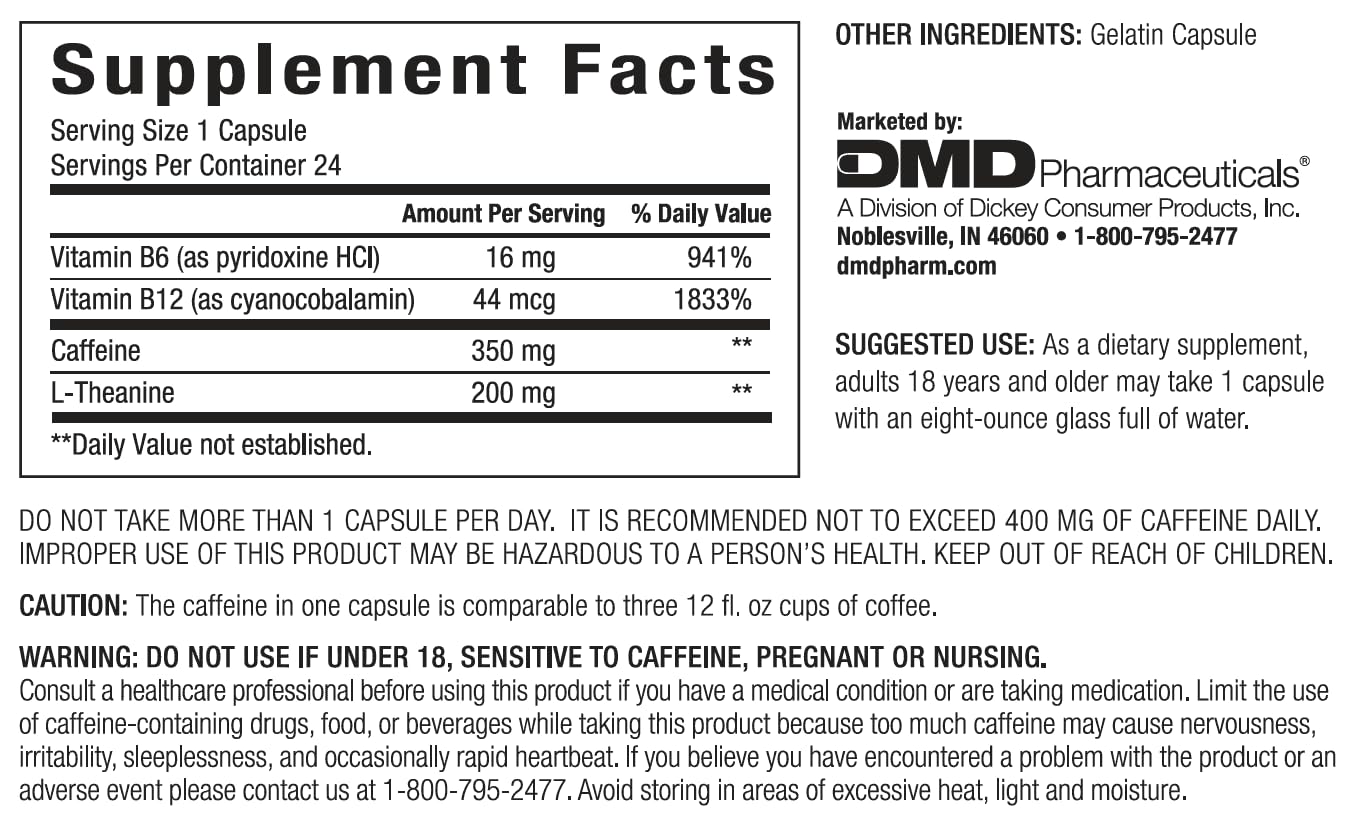 PEPTIME Energy Caffeine Capsules with L-Theanine, 24 Count