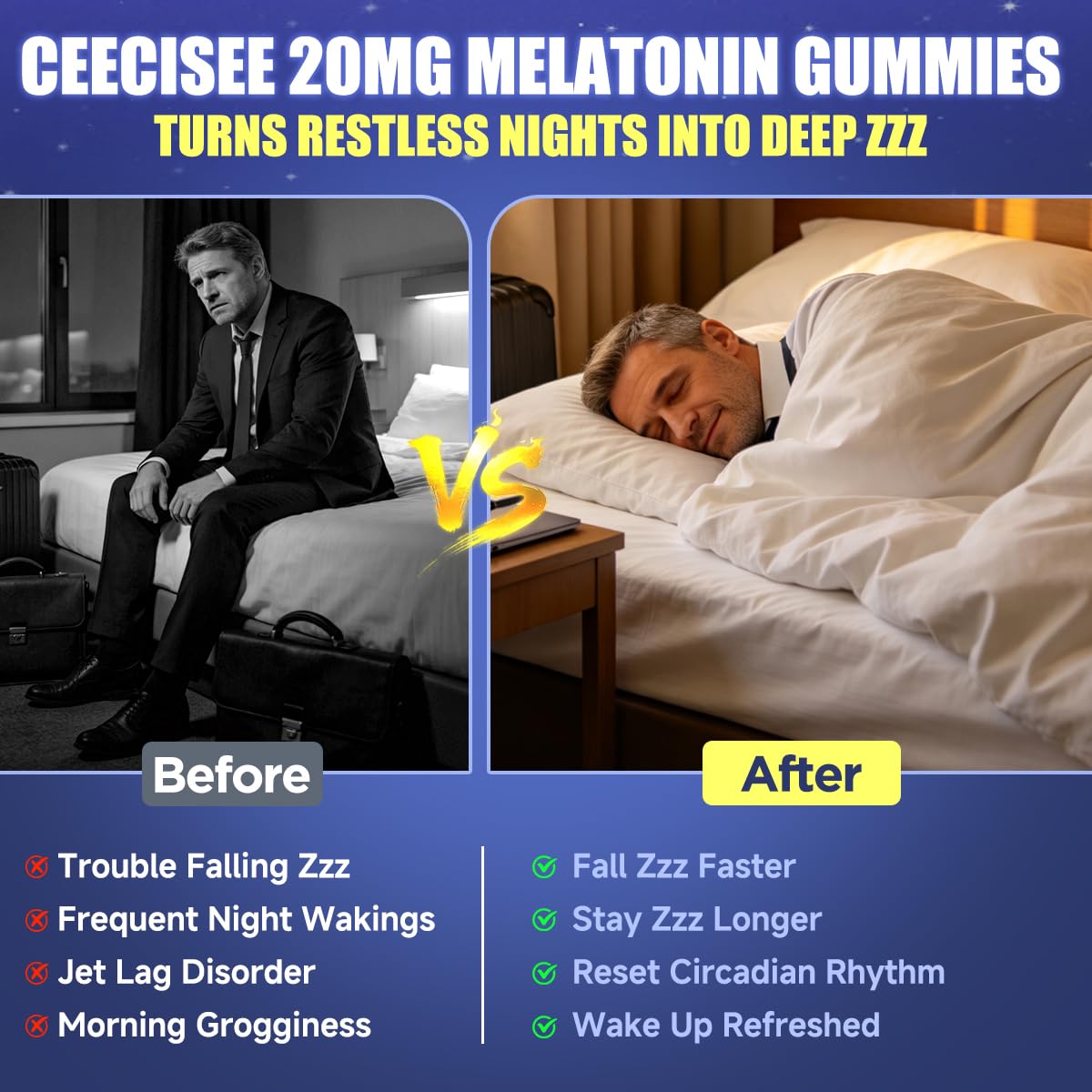 Ceecisee Melatonin Gummies 20mg Extra Strength 11-In-1 (Ashwagandha, Magnesium, L-Theanine, Chamomile, Vitamin B6, B12) Sugar Free Vegan for Travel, 120 Gummies