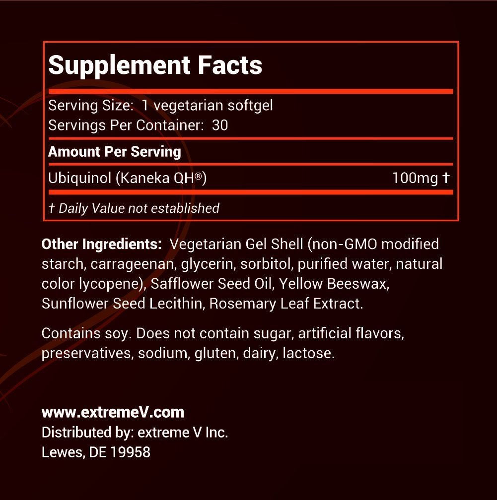 Extreme V, Inc HeartQQ High Absorption Ubiquinol (QH) 100mg Ubiquinol Softgels 30
