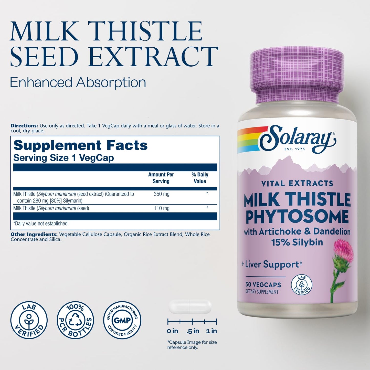 SOLARAY Milk Thistle Phytosome with Artichoke, Dandelion, and Ginger 30 Capsules