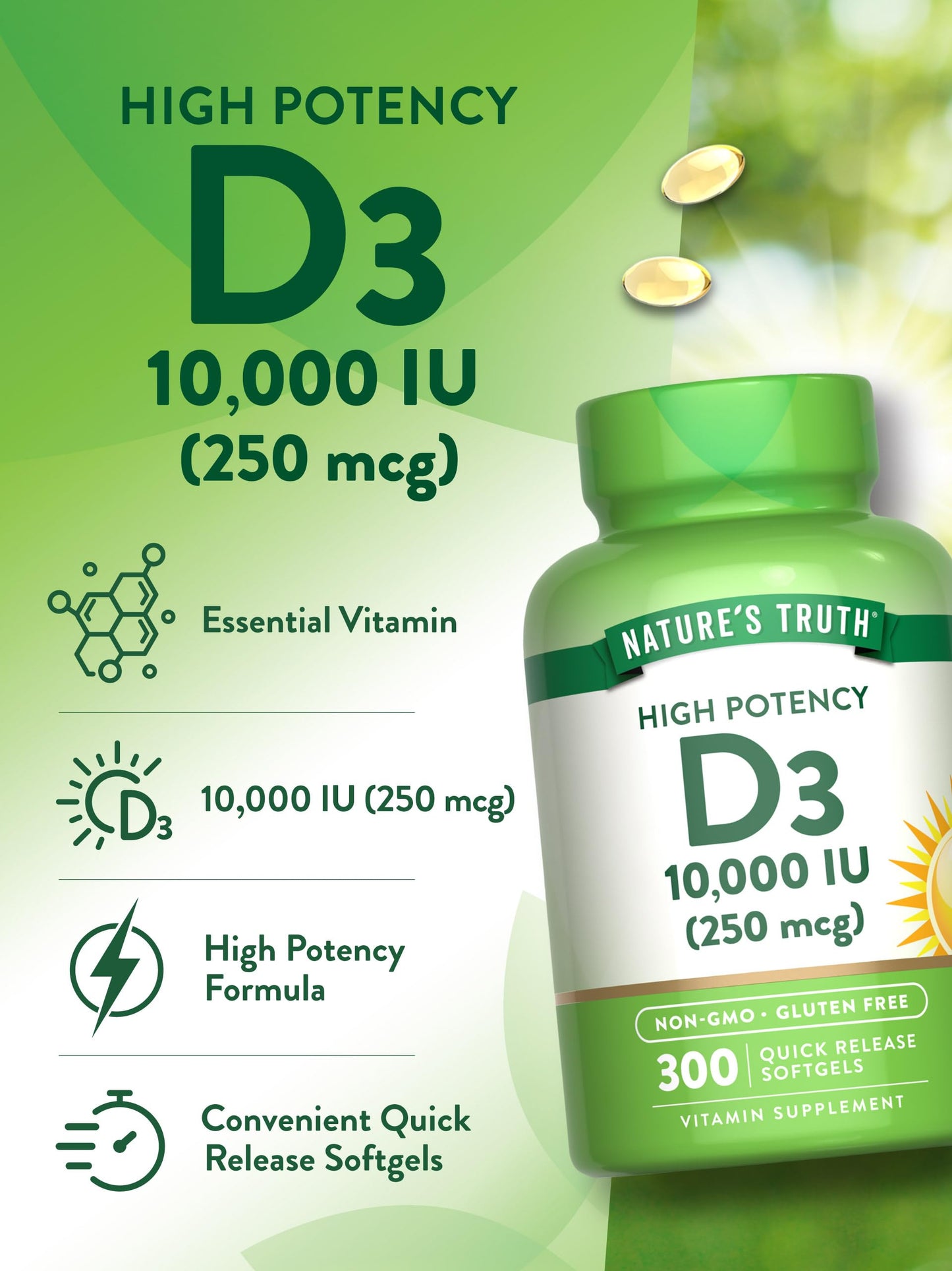 Nature's Truth Vitamin D3 10000 IU Softgels 300 Count