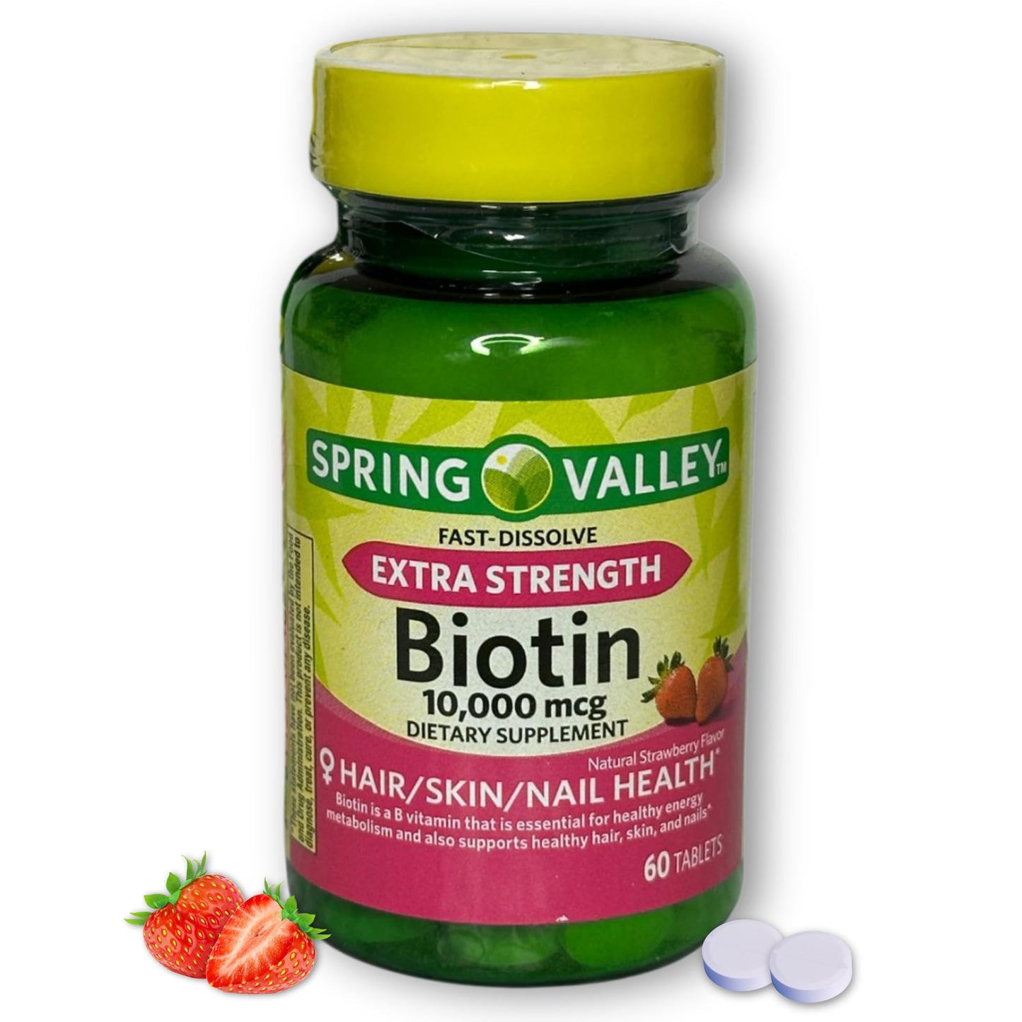 FUSION SHOP STORE Biotin 10000mcg Fast Dissolve Natural Strawberry Flavor, Hair Skin and Nails, 60 Tablets
