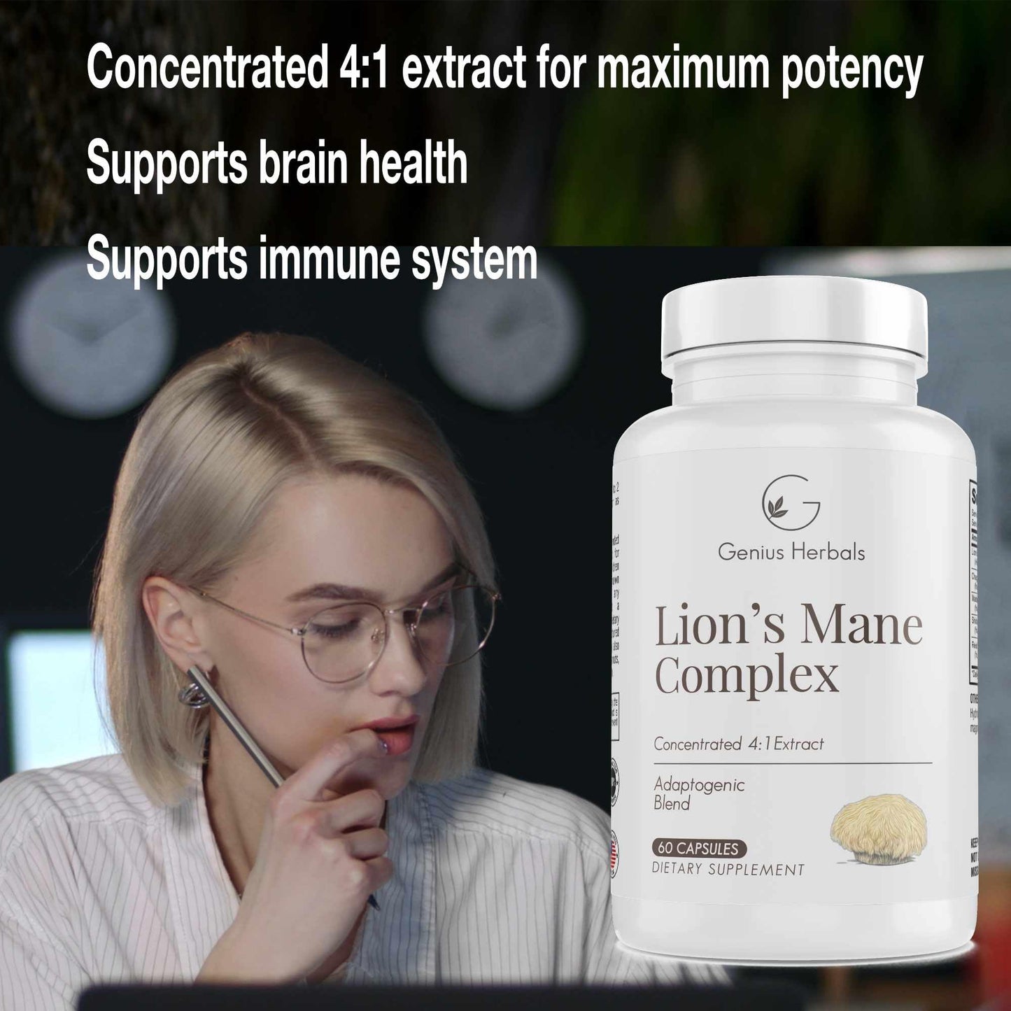 GENIUS HERBALS Lions Mane Complex - 700mg Concentrated Extract, 60 Capsules